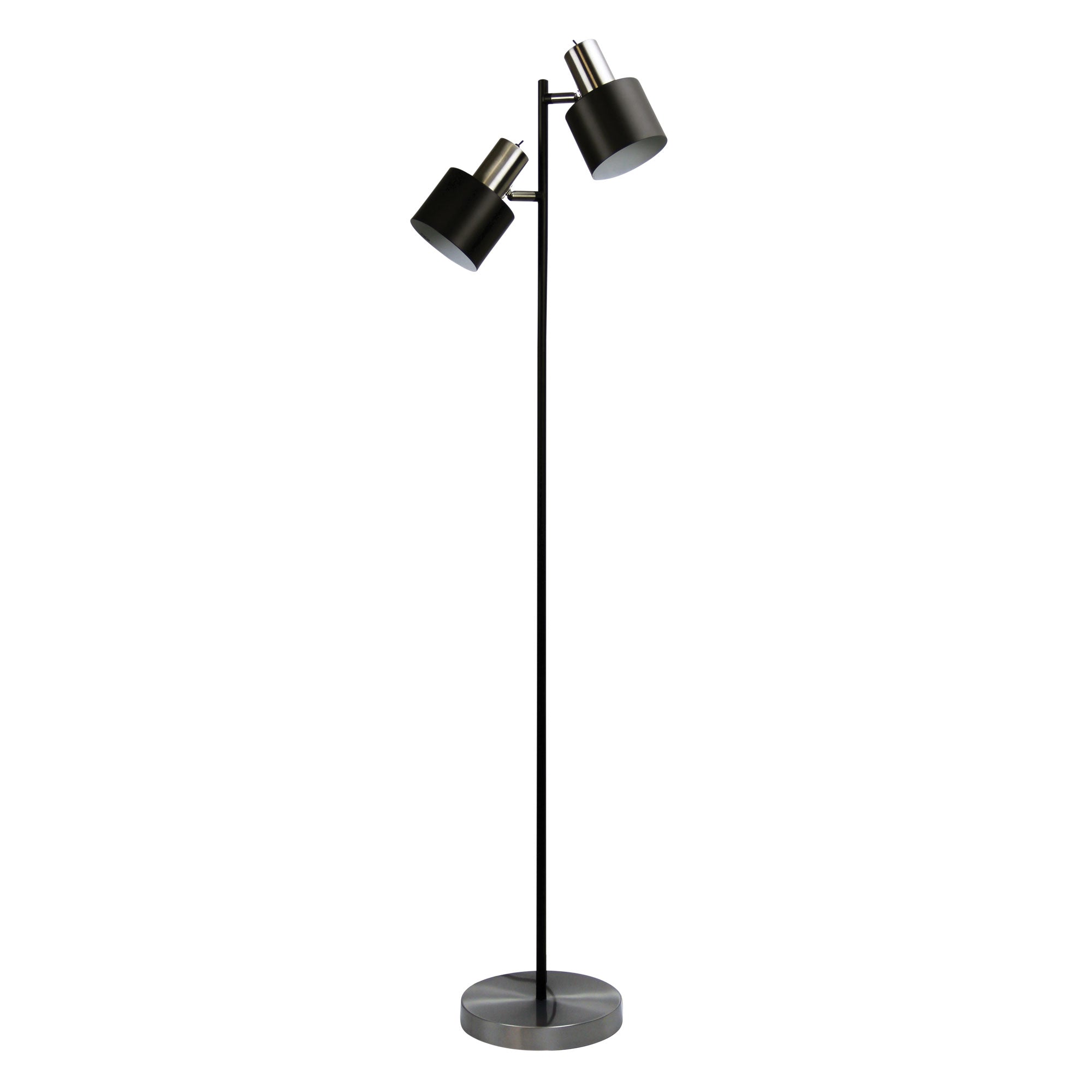 Ari Twin Floor Lamp - Modern Black & Brushed Chrome Standing Light for Living Room, Bedroom, or Office Decor