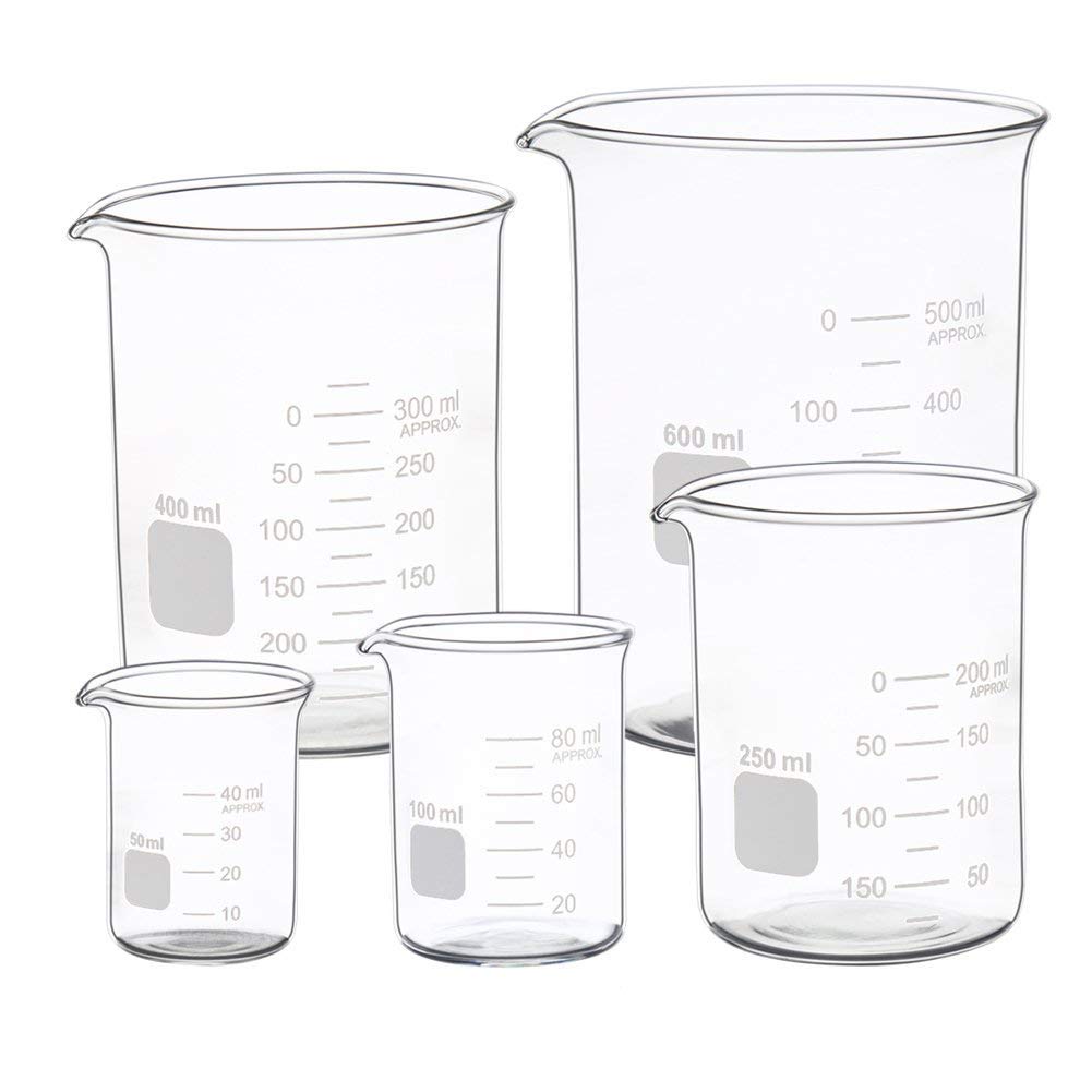 Premium Glass Measuring Beaker Set - 50ml, 100ml, 250ml, 400ml, 600ml with 12