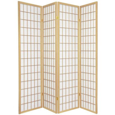 Oriental Furniture SSCWP-Natural-X 4-Panel Natural Wood Window Pane Room Divider - Perfect for Home Office, Living Room Partition & Asian-Inspired Decor