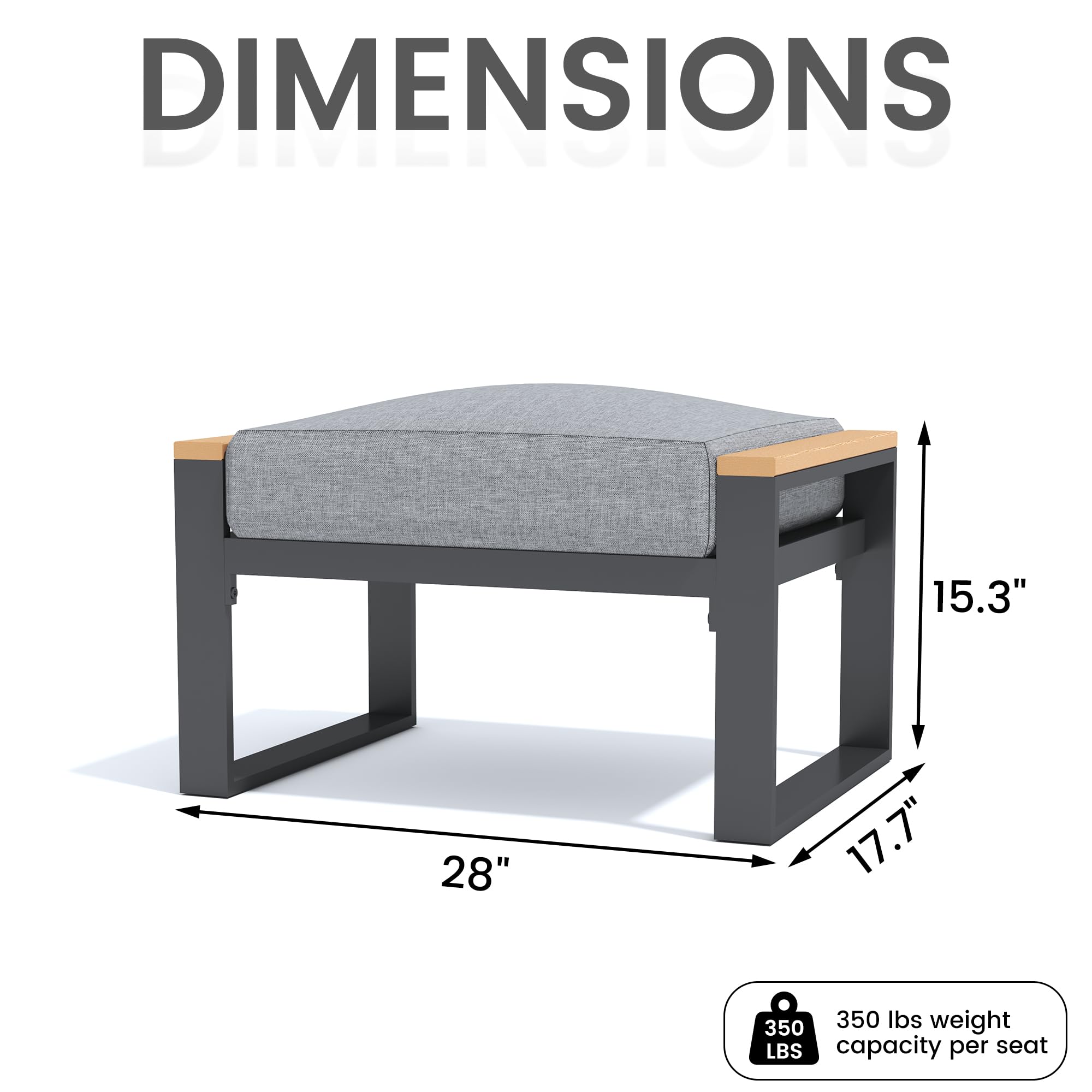 Sundale Outdoor 2-Piece Aluminum Patio Ottoman Set with Sandwich Foam Cushions - Waterproof Olefin Fabric Footstool, Small Metal Outdoor Chairs for Deck, Backyard, Porch, Garden - Perfect for Relaxing & Lounging (Grey)