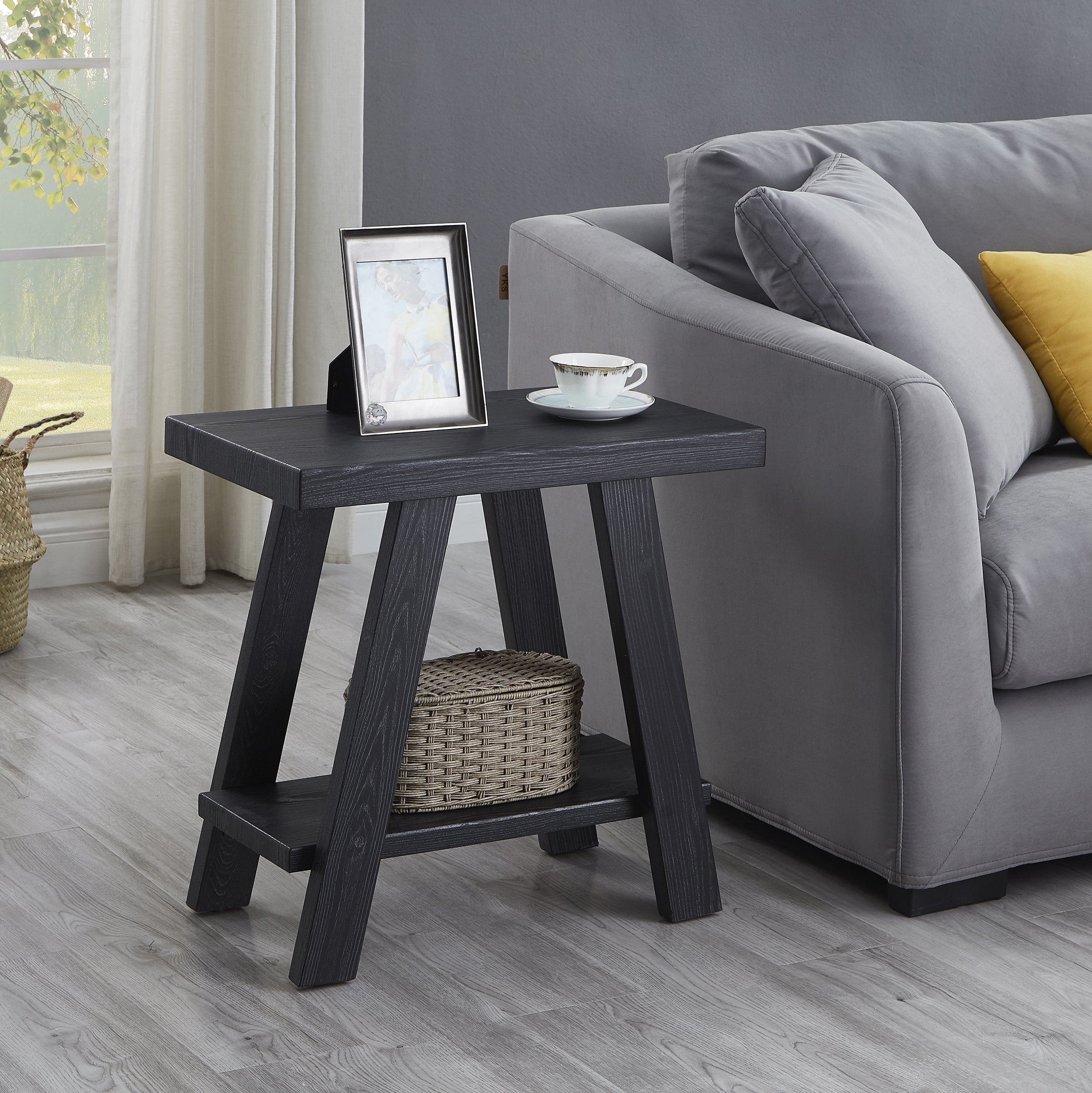 Roundhill Furniture Athens Contemporary Wood Shelf Side Table - Modern End Table with Storage for Living Room, Bedroom & Office - Stylish Accent Table for Books, Plants & Decor