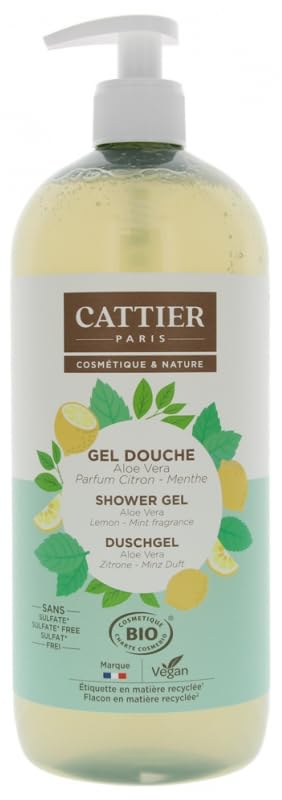 Organic Aloe Vera Lemon Mint Shower Gel - 1L Bottle for Hydrating & Refreshing Skin - Perfect for Daily Use, Spa Days & Sensitive Skin Care