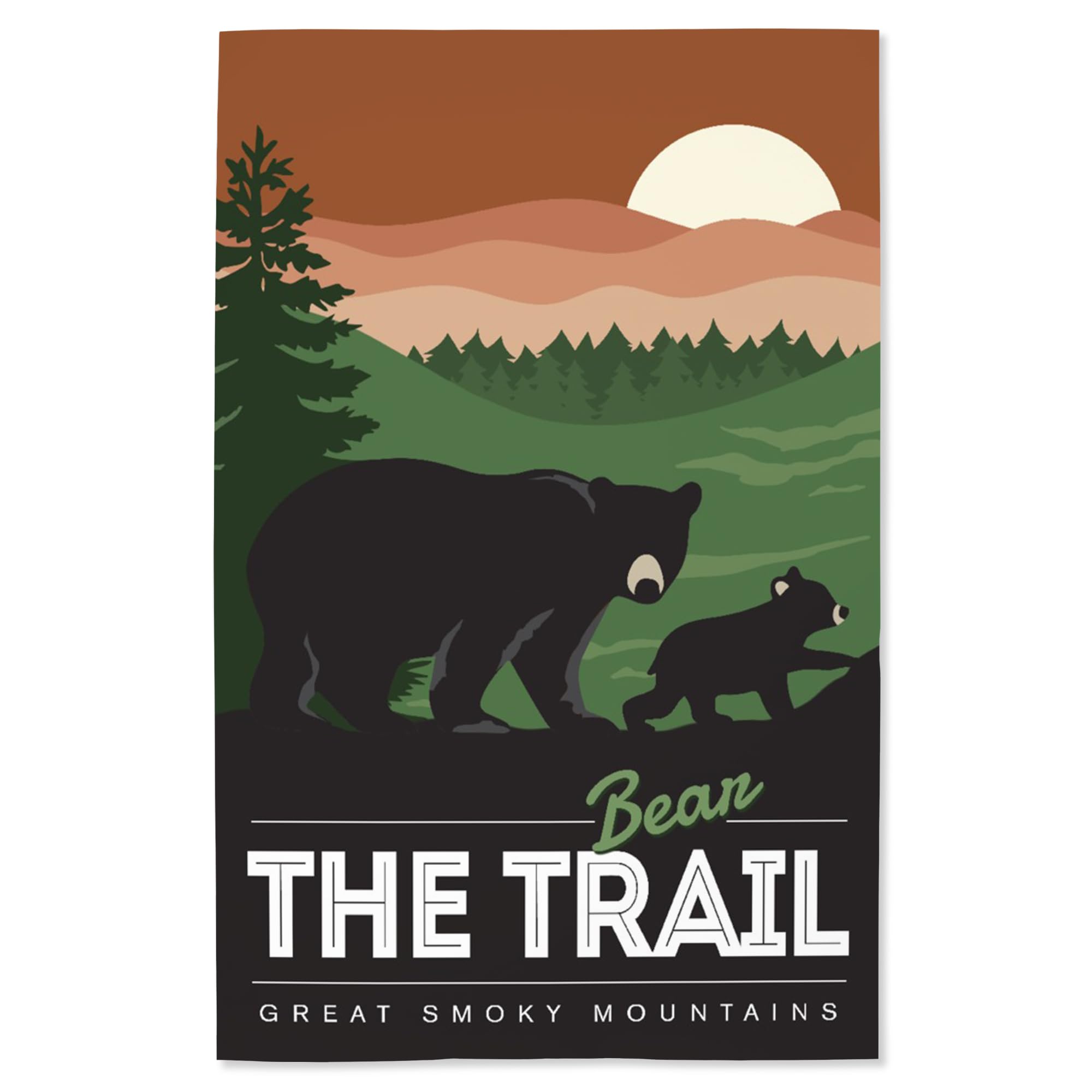 Lantern Press 16x24 Inch Giclee Art Print - Great Smoky Mountains Tennessee Landscape with Bear Family on Trail - Premium Wall Decor for Living Room, Bedroom & Office