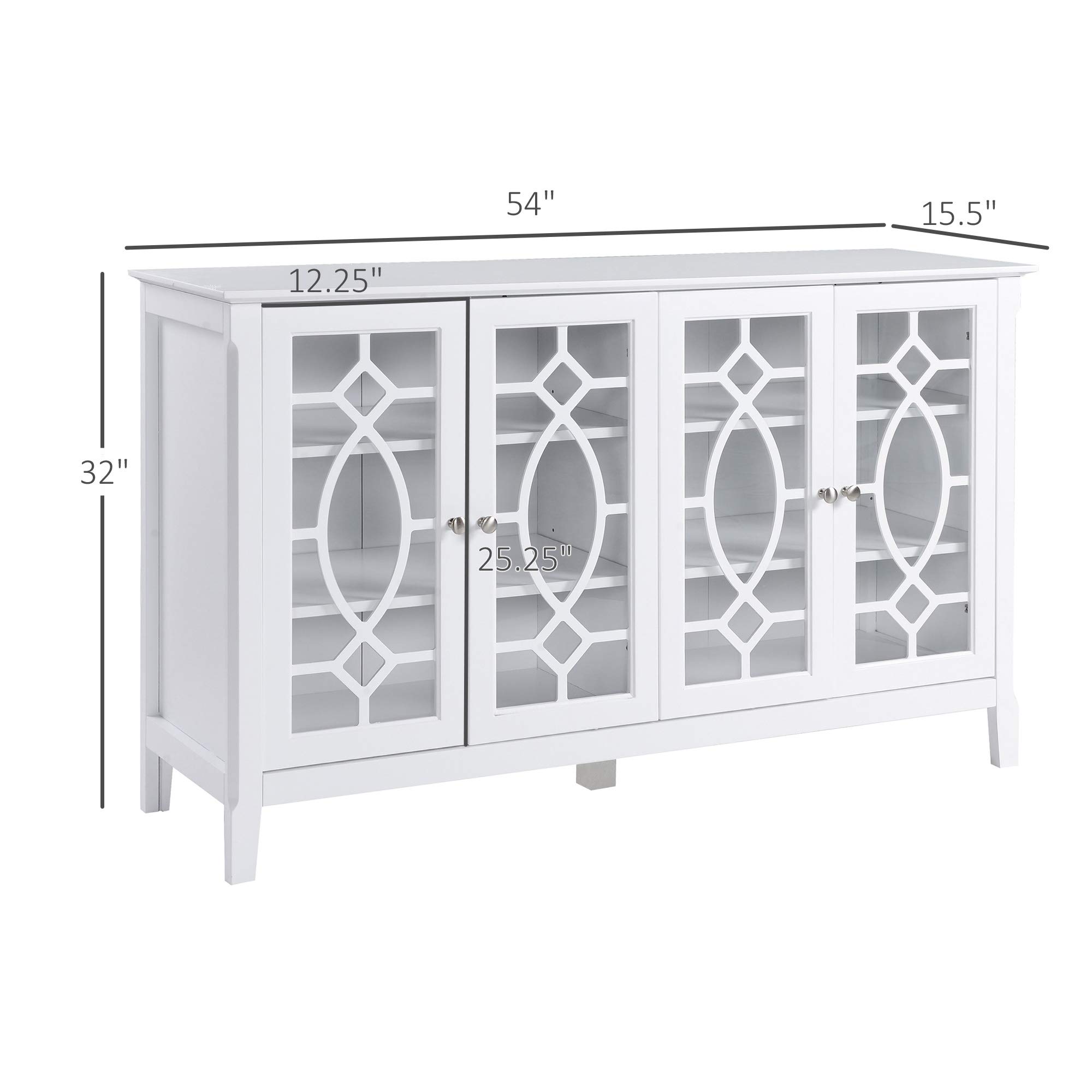 HOMCOM White Sideboard Buffet Cabinet with Glass Doors & Adjustable Shelves - Kitchen Storage Cabinet for Dining Room, Living Room & Home Decor | Perfect for Displaying China, Glassware & Home Essentials