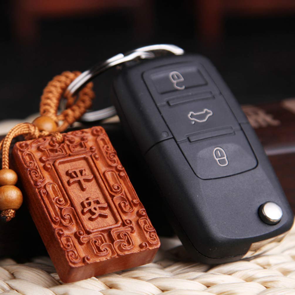 Lucky Wood Keychain - 4pcs Chinese Carving Key Holder for Car & Purse