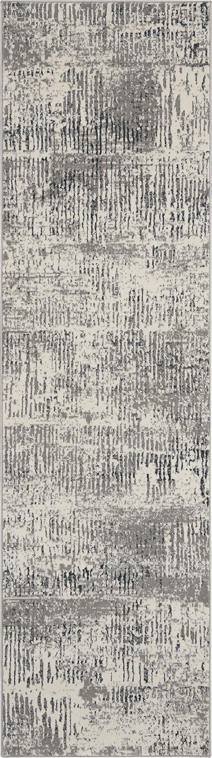Michael Amini MA90 Uptown Abstract Ivory/Grey 8' Runner Area Rug, 2'2