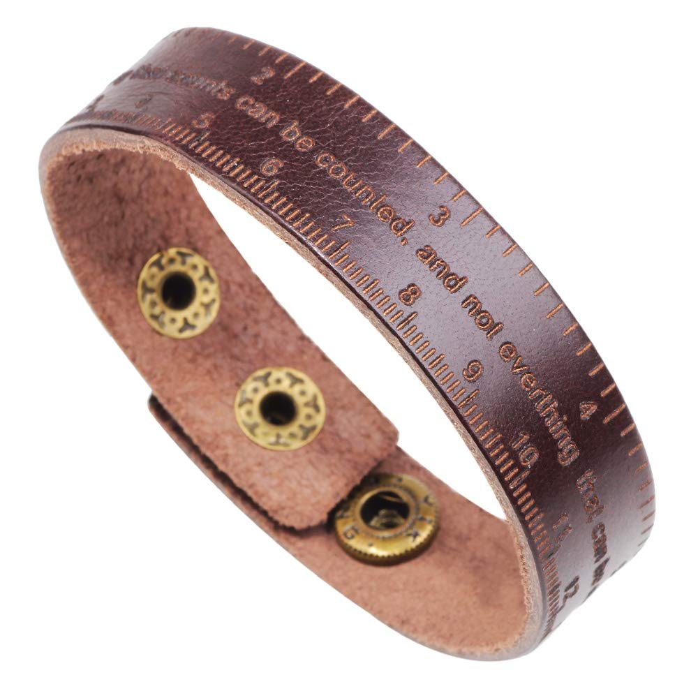 Marshal Ruler Genuine Leather Bracelet - Unisex Engraved Leather Cuff Wrap Rope Wristband in Black, Brown & Light Brown | Perfect for Outdoor Adventures, Casual Wear & Gift Giving
