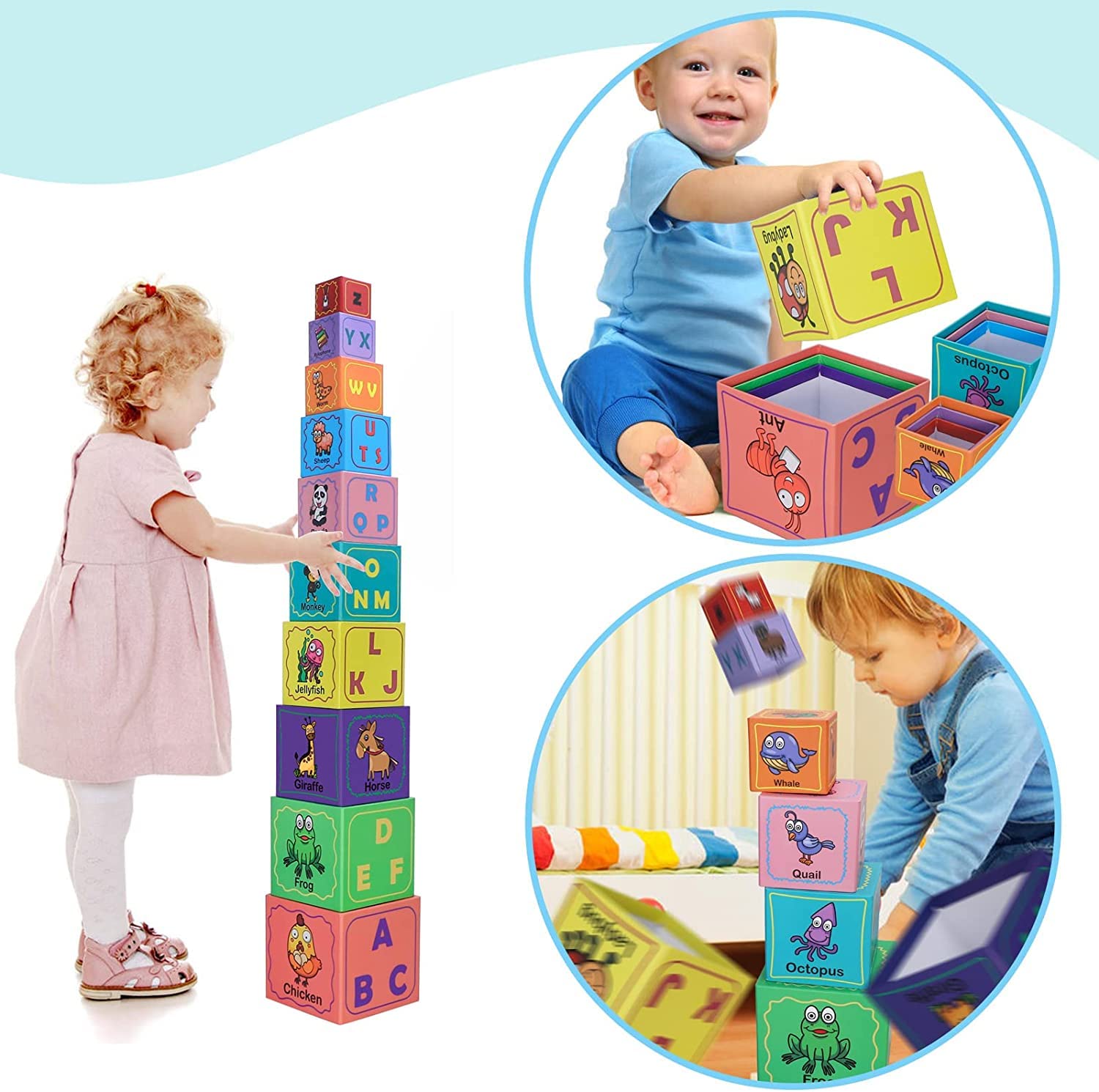 **Montessori Stacking & Nesting Blocks Set - ABC Alphabet, Animal Puzzle, Sorting & Stacking Educational Toys for Toddlers Ages 1-3 - Perfect for Early Learning, Playtime & Sensory Development**
