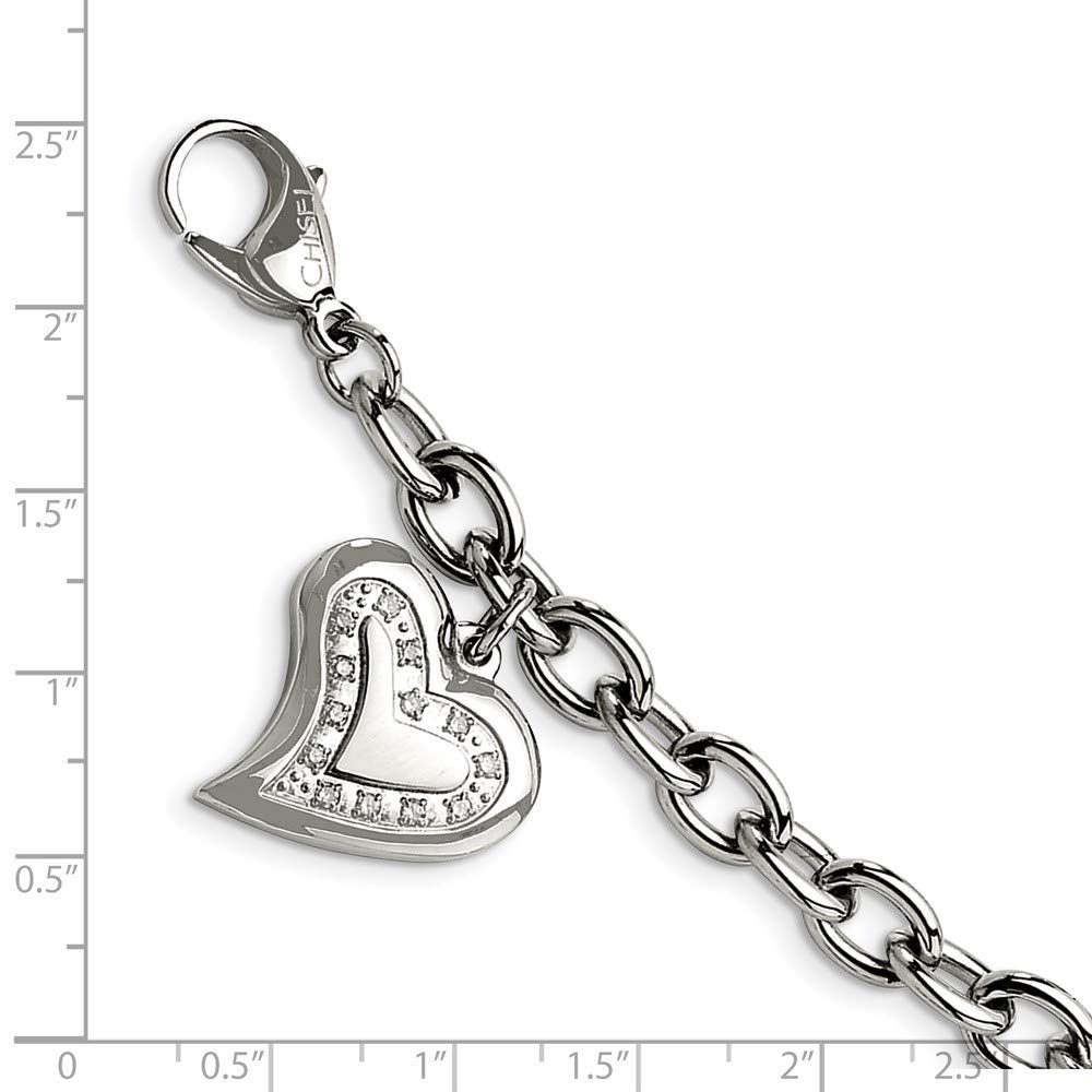 Stainless Steel Cubic Zirconia Heart Charm Bracelet for Women - Elegant Fine Jewelry Gift for Her (7.5 Inch) - Perfect for Valentine's Day, Anniversary & Birthday Presents