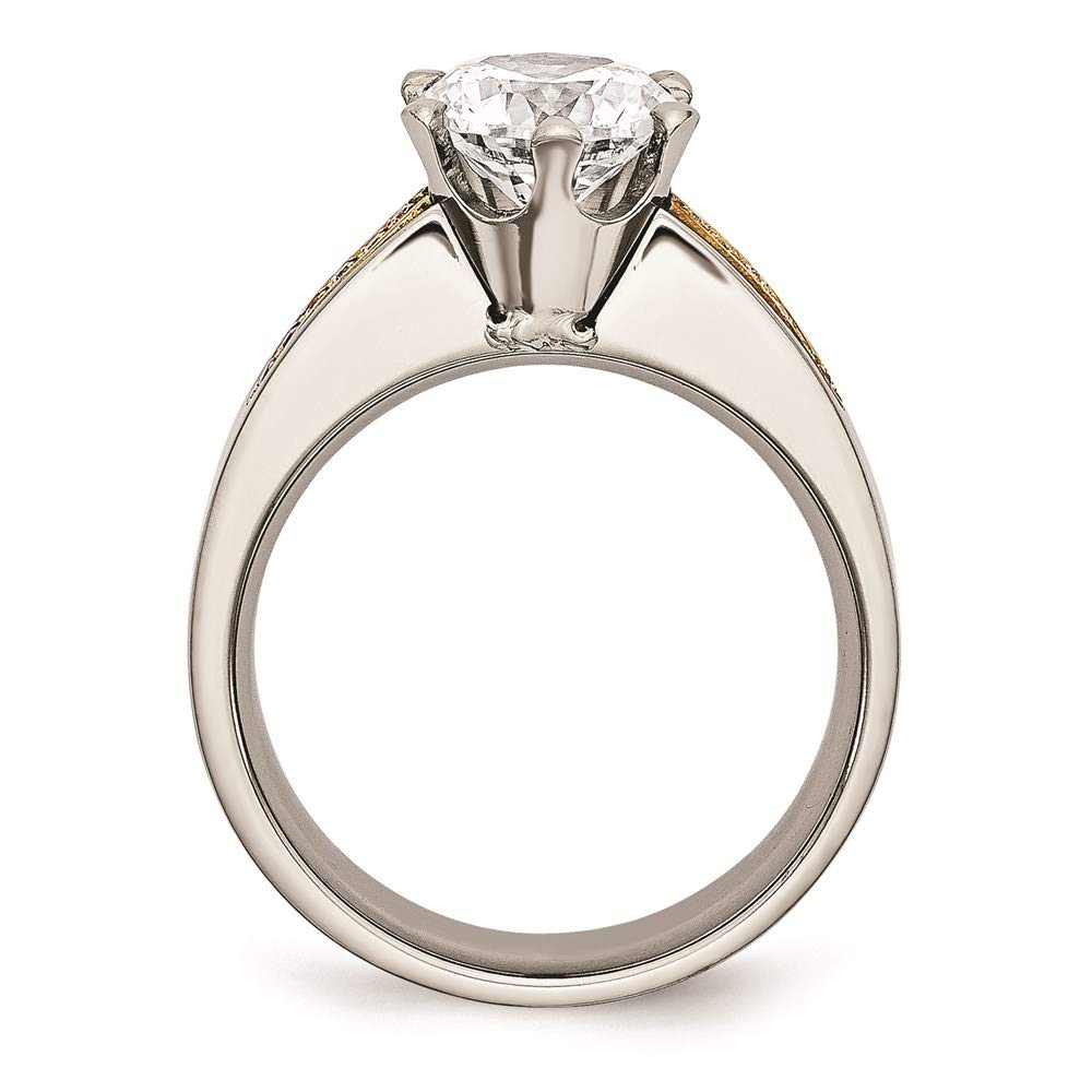Elegant Titanium & 14k Gold Inlay Accent Ring with Cubic Zirconia CZs - Perfect for Weddings, Anniversaries & Special Occasions