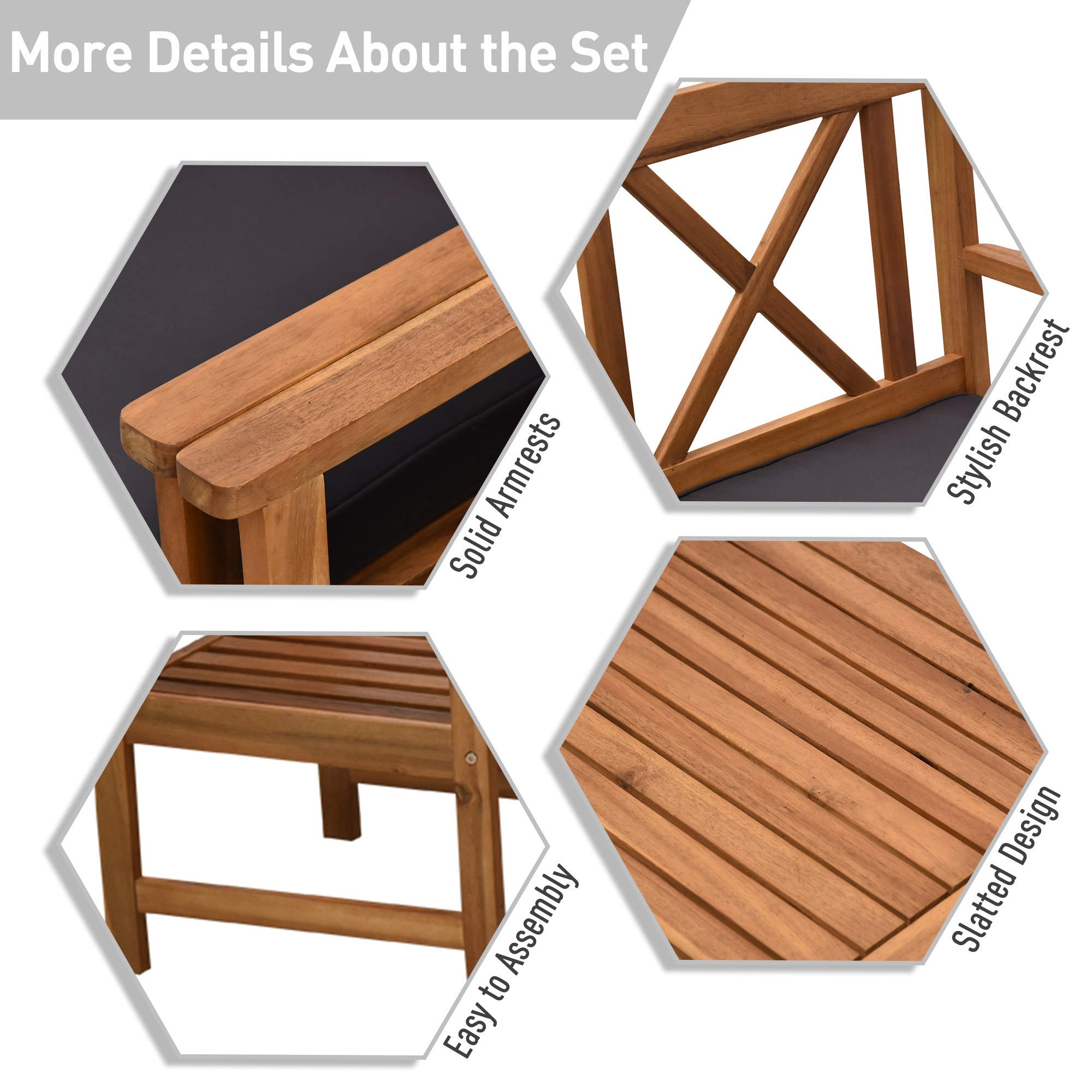 Outsunny 4-Piece Acacia Wood Patio Furniture Set with 2 Armchairs, 1 Sofa & Coffee Table - Includes Cushions - Perfect for Outdoor Garden, Backyard, Poolside & Balcony Relaxation