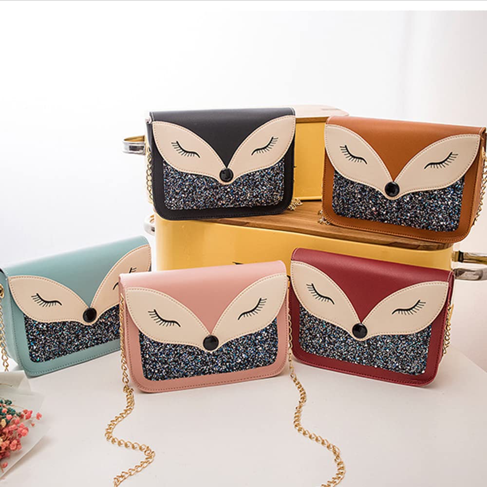 Cute Fox Sequins Leather Crossbody Shoulder Bag for Little Girls - Kids Fashion Purse for School, Party & Travel Gifts