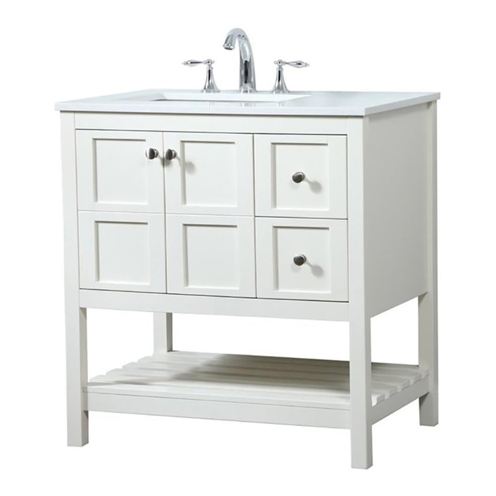 32 Inch Single Bathroom Vanity Cabinet with Sink - Elegant White Finish for Modern Bathroom & Powder Room Makeover