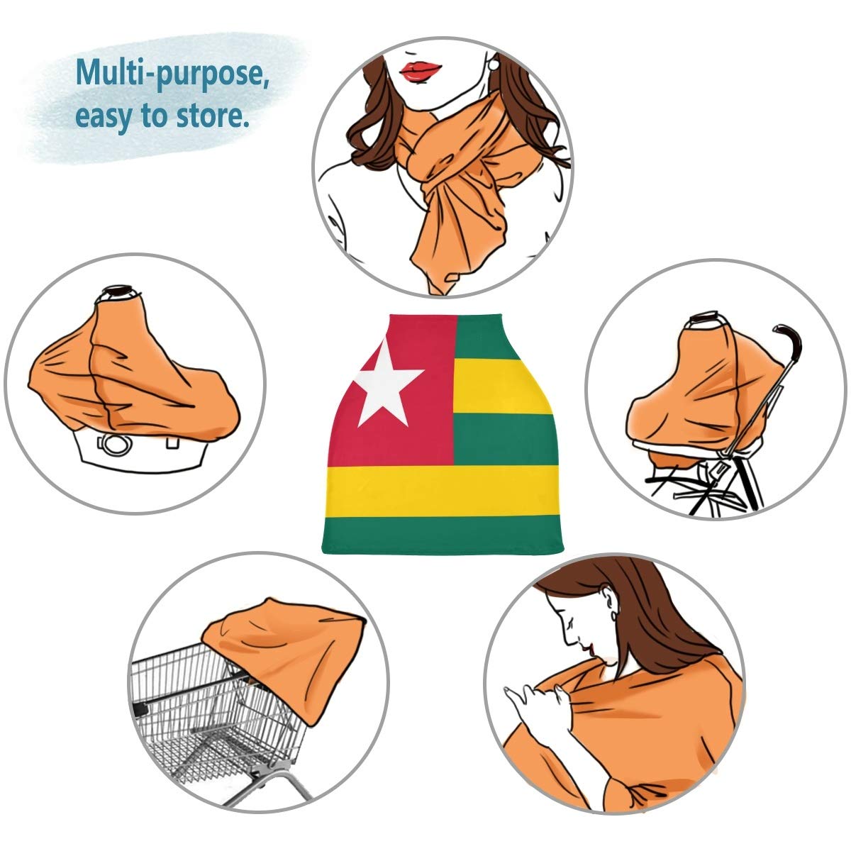 Togo Flag Nursing Cover - Breastfeeding Scarf & Baby Car Seat Canopy - Universal Infant Stroller Cover for Girls and Boys - Perfect for Travel, Shopping, and Outdoor Activities