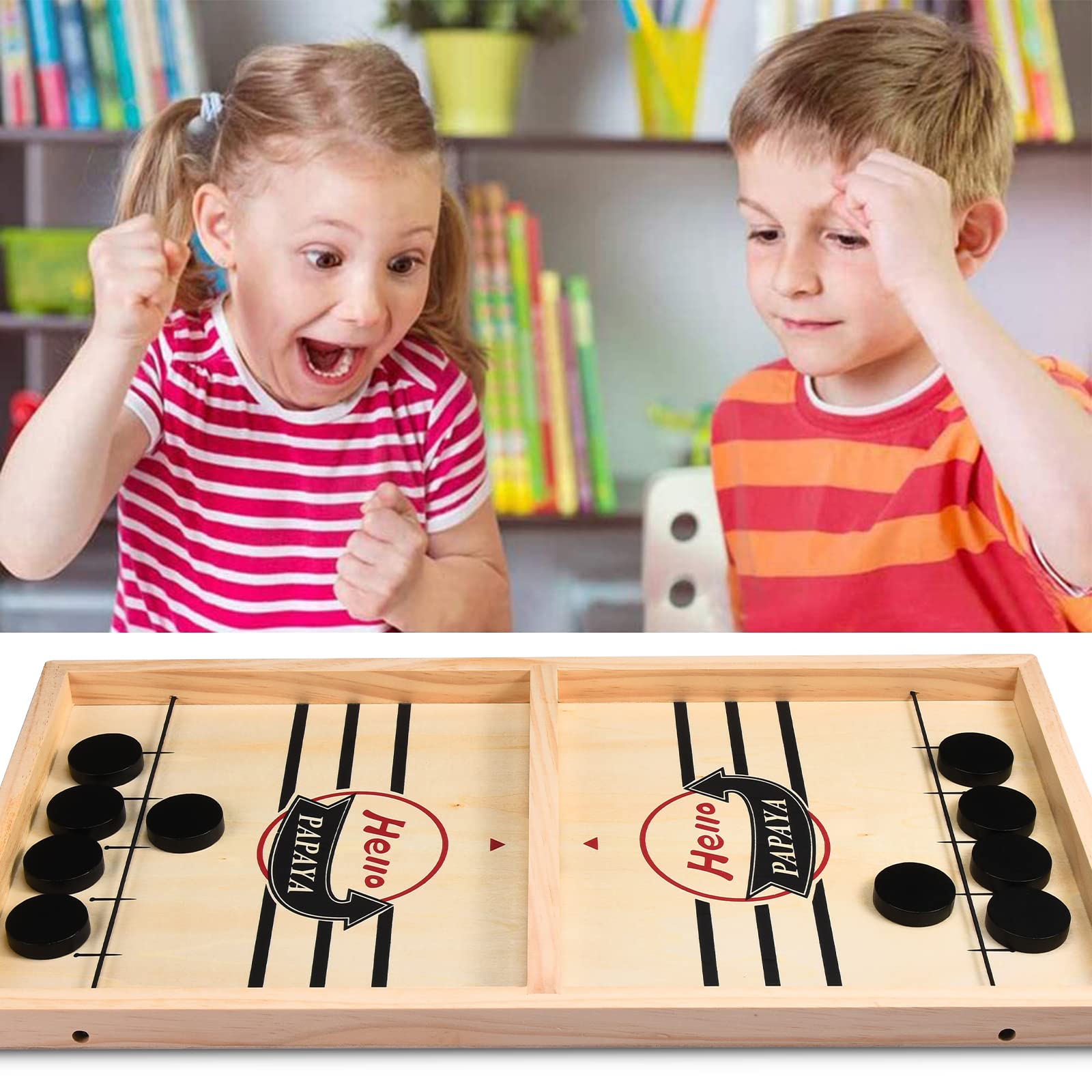 Fast Sling Puck Game - Wooden Hockey Tabletop Battle Game for Kids & Adults | Fun Parent-Child Interactive Board Game for Family Game Night, Office Break Room & Party Entertainment