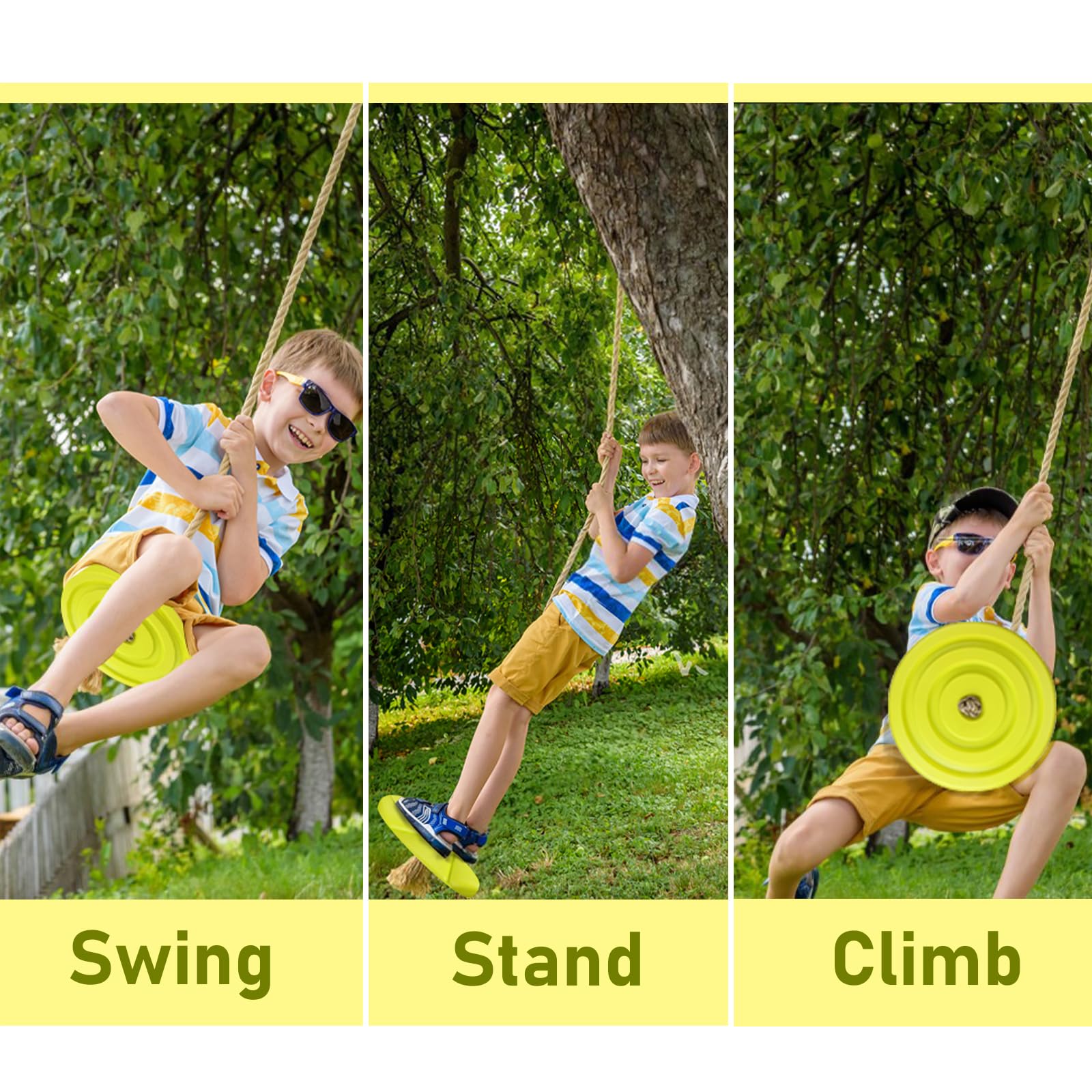 IFOYO Round Tree Swing Disc - Heavy Duty Kids Swing Seat for Outdoor Backyard, Playground & Garden - Supports 220lbs/100kg for Children Ages 3-10 Years (Yellow) - Perfect for Backyard Fun, Playdates & Outdoor Adventures
