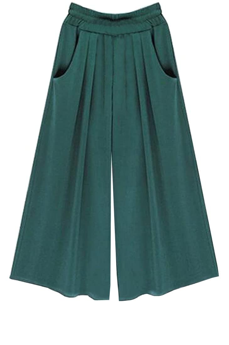 Women's Elastic Waist Wide Leg Palazzo Pants - Soft Stretchable Comfortable Capri Culottes for Casual Wear | Perfect for Office, Travel & Summer Outfits