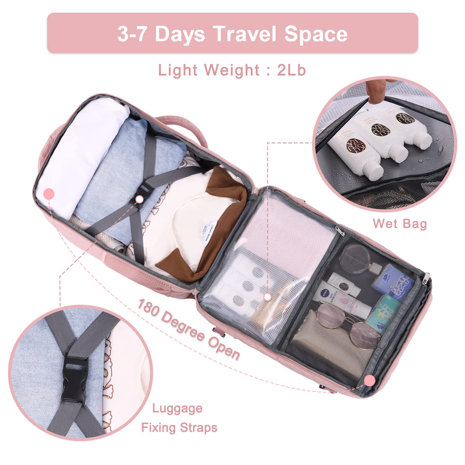 Hanples 35L Waterproof Carry On Backpack for Women - USB Charging Travel Backpack, Fits 16 Inch Laptops, Airplane Approved Personal Item - Perfect for Business Trips, Weekend Getaways & Commuting