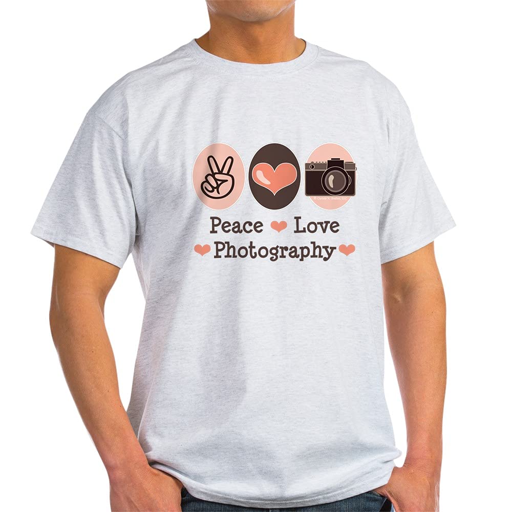 Peace Love Photography Camera Graphic Cotton T-Shirt - Soft Lightweight Tee for Photographers & Artists - Perfect for Casual Wear, Gifts & Creative Events