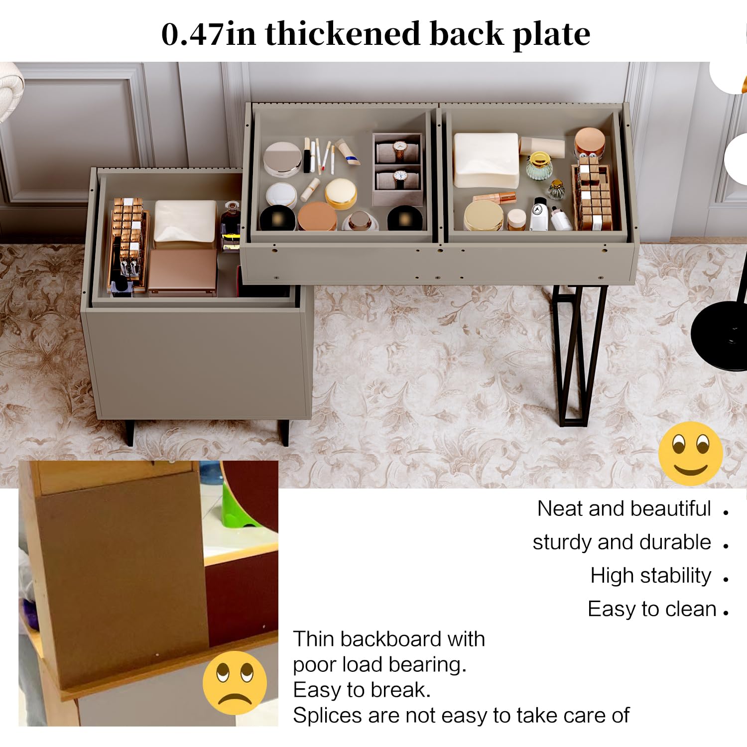 Cloud Lighted Vanity Desk with Mirror, Power Outlet & LED Strip - 3 Color Lighting Modes, Adjustable Brightness, 5 Spacious Drawers - Perfect for Bedroom Makeup & Skincare Routine (Grey)