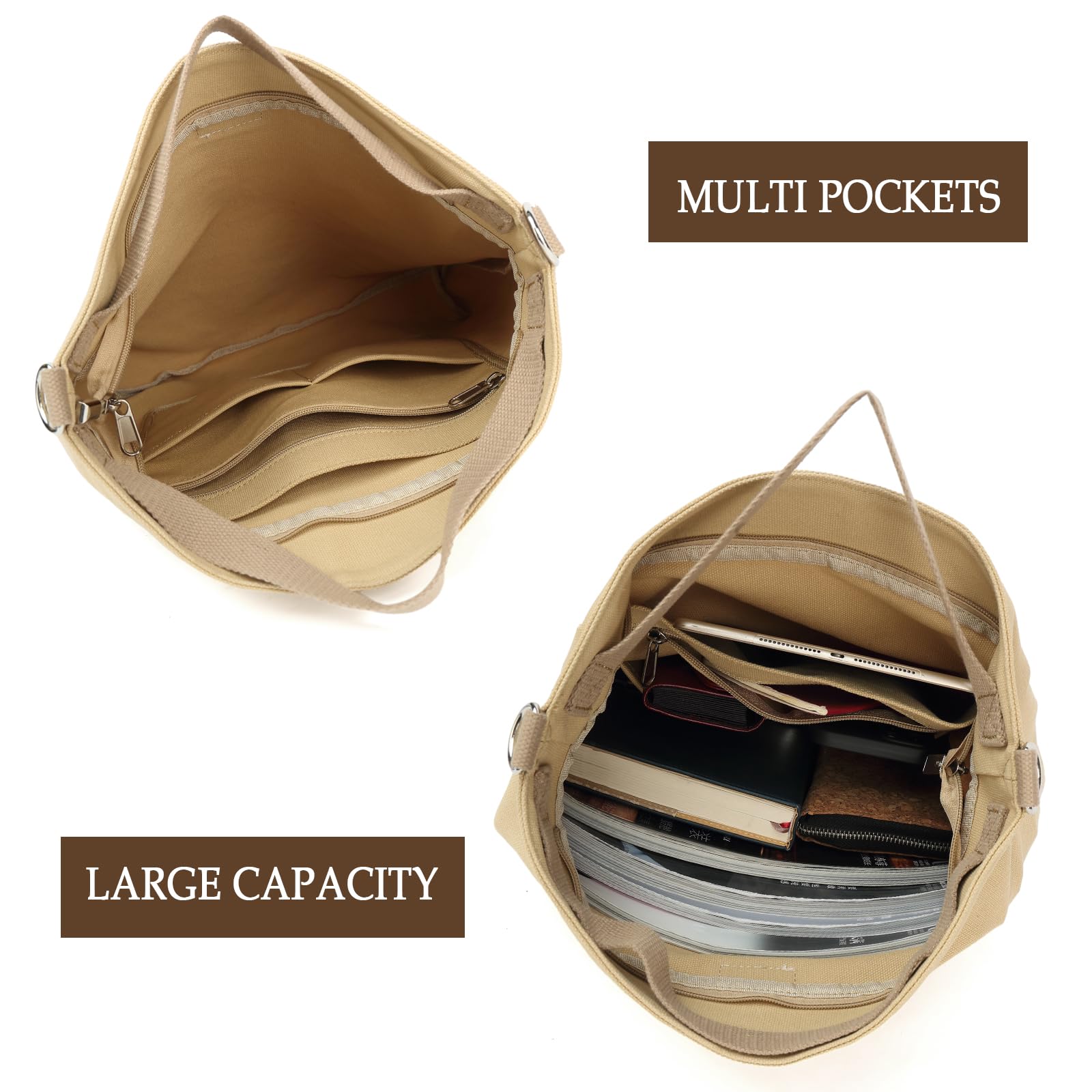 Stylish Canvas Tote Bag for Women - Durable Zippered Casual Handbag for Travel, Shopping, Work & Everyday Use