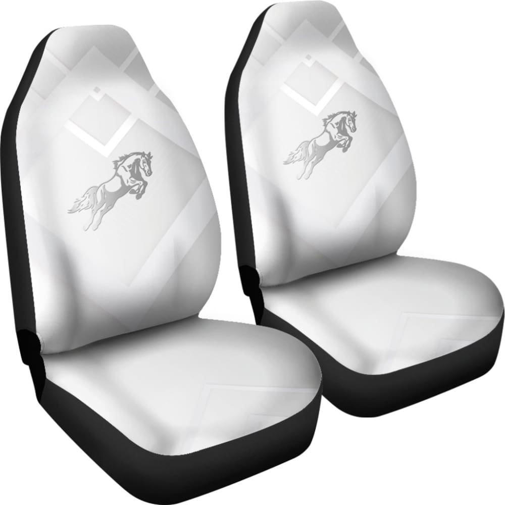 Custom Metallic Silver Mustang Horse Printed Car Seat Covers - Premium Fit for Ford Mustang Models - Perfect for Car Enthusiasts & Gift Giving