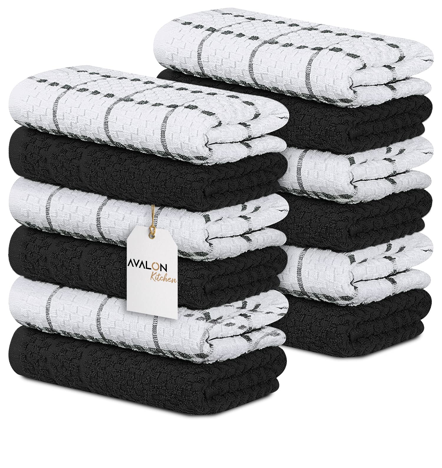 Avalon 12-Pack Cotton Kitchen Towels 15x25 Inch - Soft & Absorbent for Dishes, Cleaning & More