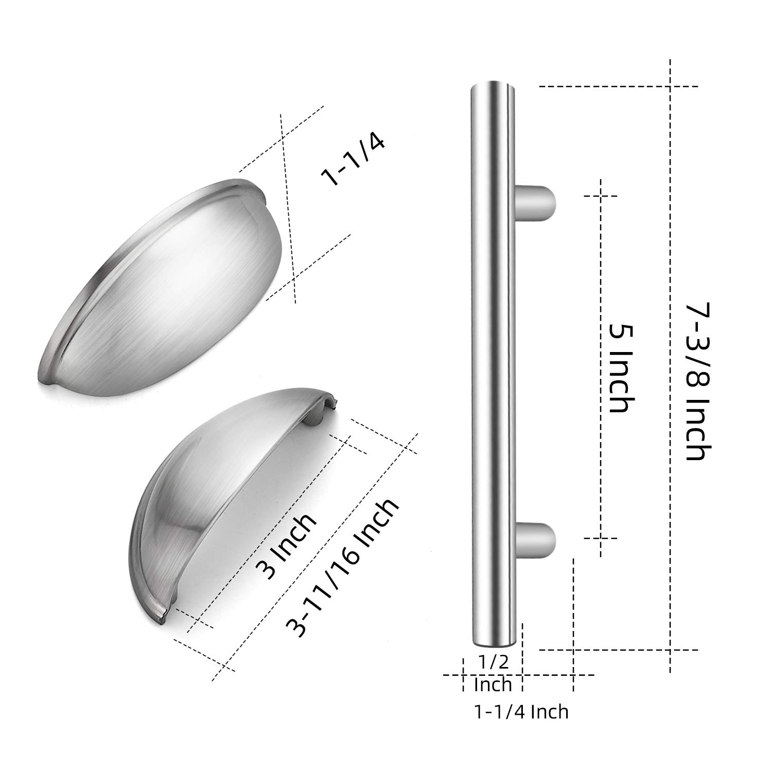 25 Pack 7 Inch & 15 Pack 3 Inch Brushed Nickel Cabinet Pulls and Cup Pulls - Modern Kitchen & Bathroom Hardware for Drawers and Cabinets
