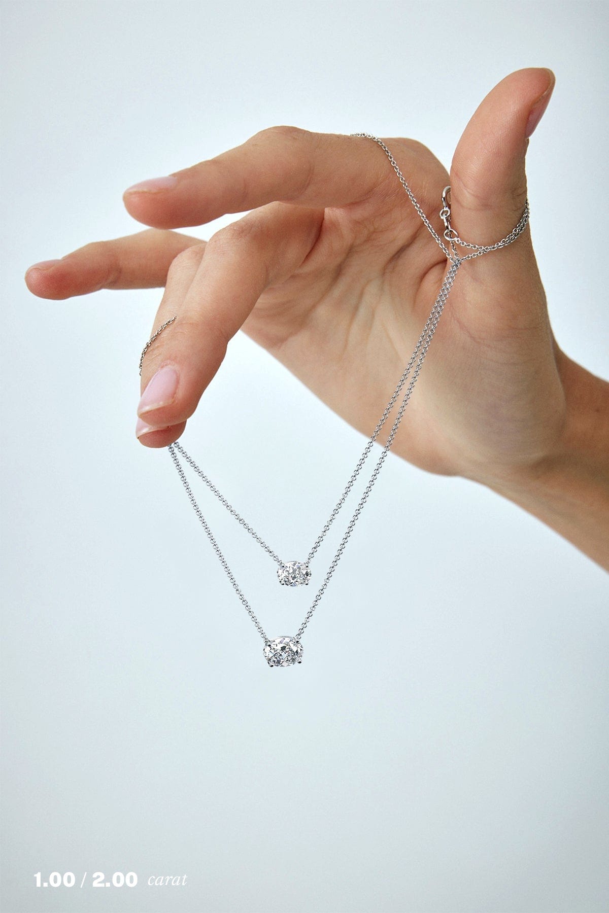 2 Carat Oval Floating Diamond Necklace for Women - Elegant Solitaire Pendant Jewelry Gift for Anniversary, Wedding & Special Occasions