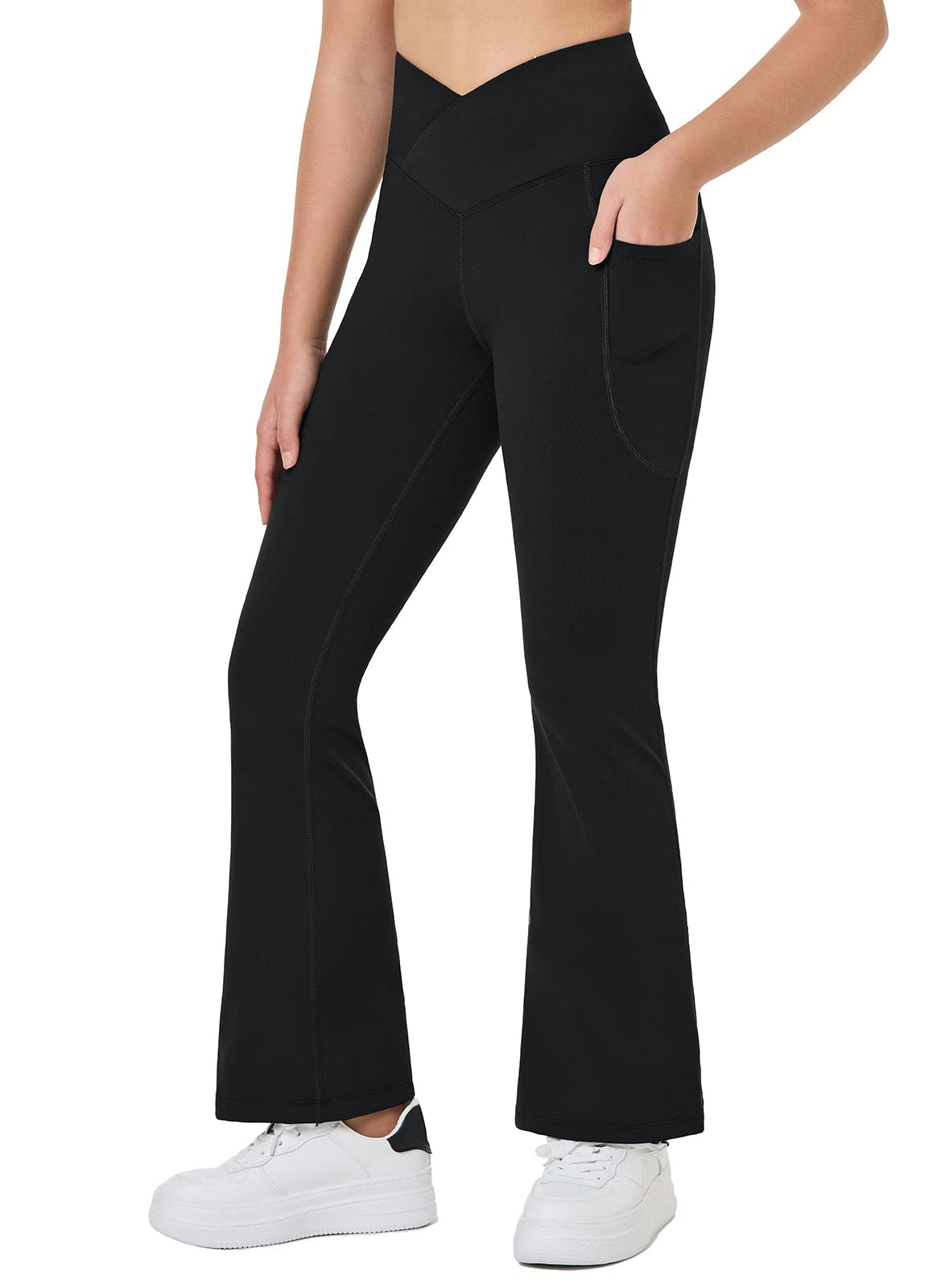 Baleaf Girls' Flare Leggings - High Waisted Bootcut Yoga Pants with Pockets for Kids | Stretchy Bell Bottoms for Dance, School & Playtime