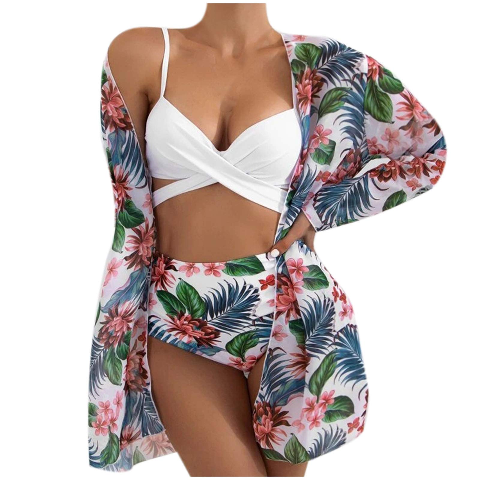 **Women's Criss Cross High Waisted Three-Piece Swimsuit Set with Cover Up - Sexy Bathing Suit for Beach, Pool & Vacation**
