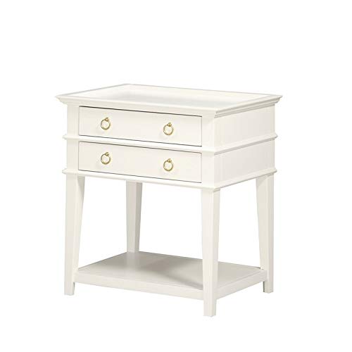 White Wood Nightstand with 2 Drawers - Comfort Pointe Clara Tray Top Bedside Table for Bedroom, Living Room & Guest Room Storage