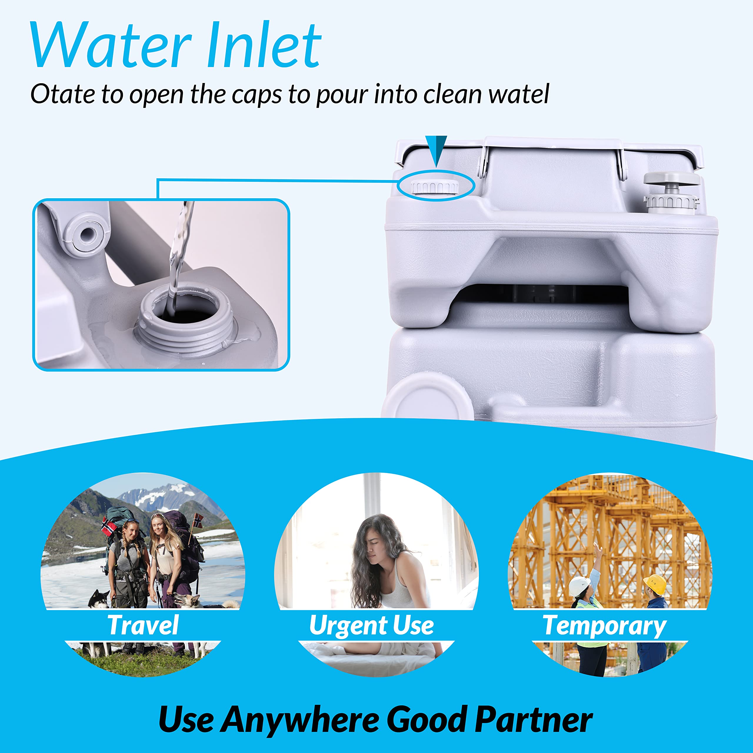 Portable Toilet for Camping & RV Travel - 5.3 Gallon Large Capacity Waste Tank with Splash-Free Dumping & Anti-Leak Water Pump - Ideal for Outdoor Adventures, Road Trips, Hiking and Emergency Preparedness