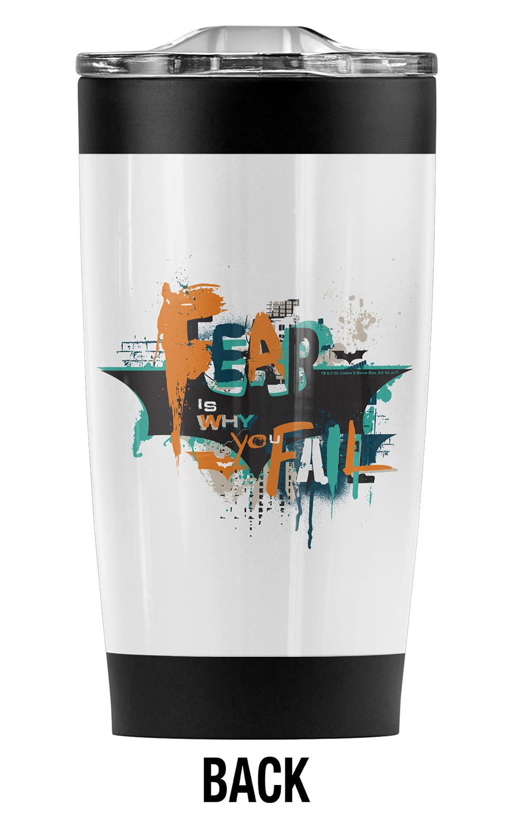 Batman Dark Knight Rises No Fear 20oz Stainless Steel Tumbler - Vacuum Insulated Coffee Travel Mug with Leakproof Lid - Keeps Hot & Cold for Hours - Perfect for Office, Gym, Camping & Road Trips