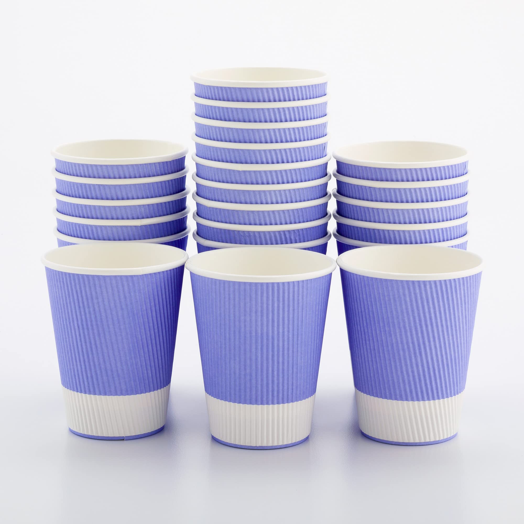 12oz Disposable Paper Coffee Cups (25 Pack) - Leakproof & Insulated Ripple Wall Hot Cups, Recyclable Light Purple - Perfect for Coffee Shops, Offices & Catering Events - Lids Sold Separately