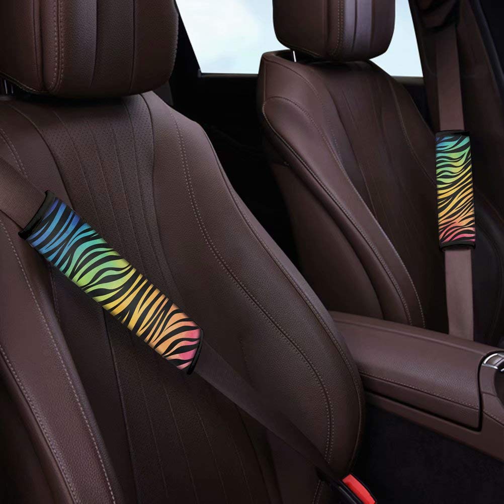 2 Packs Rainbow Zebra Car Seat Belt Covers - Soft Shoulder Pads for Adults & Kids - Vehicle Safety Cushion for Comfortable Driving - Perfect for Road Trips, Commuting and Long Distance Travel