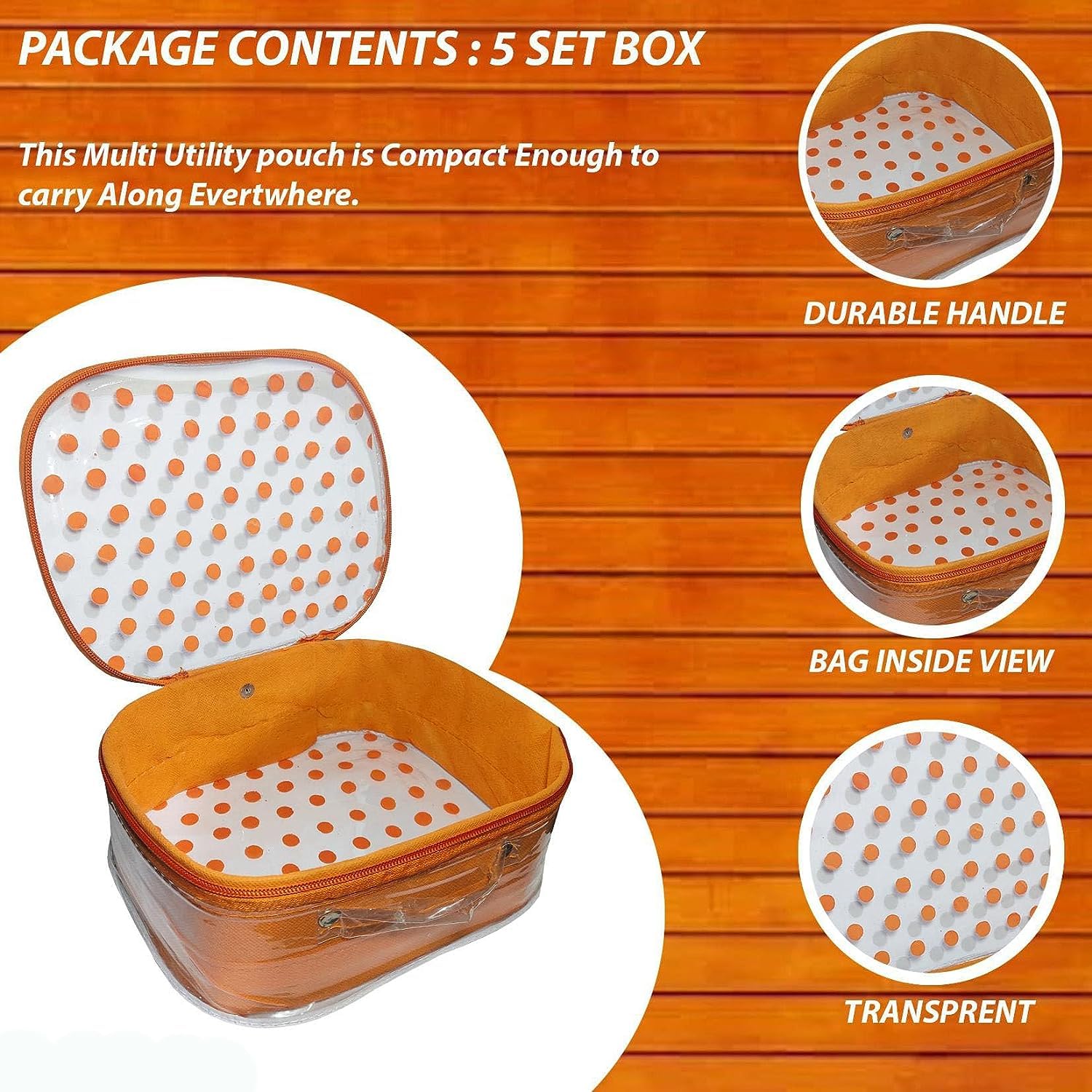 AYUSHMAN ENTERPRISE Women's Vanity Storage Box Set of 5 - Makeup Organizer, Bindi & Shaving Kit Holder | Orange PVC | Perfect for Bathroom, Bedroom & Travel Organization