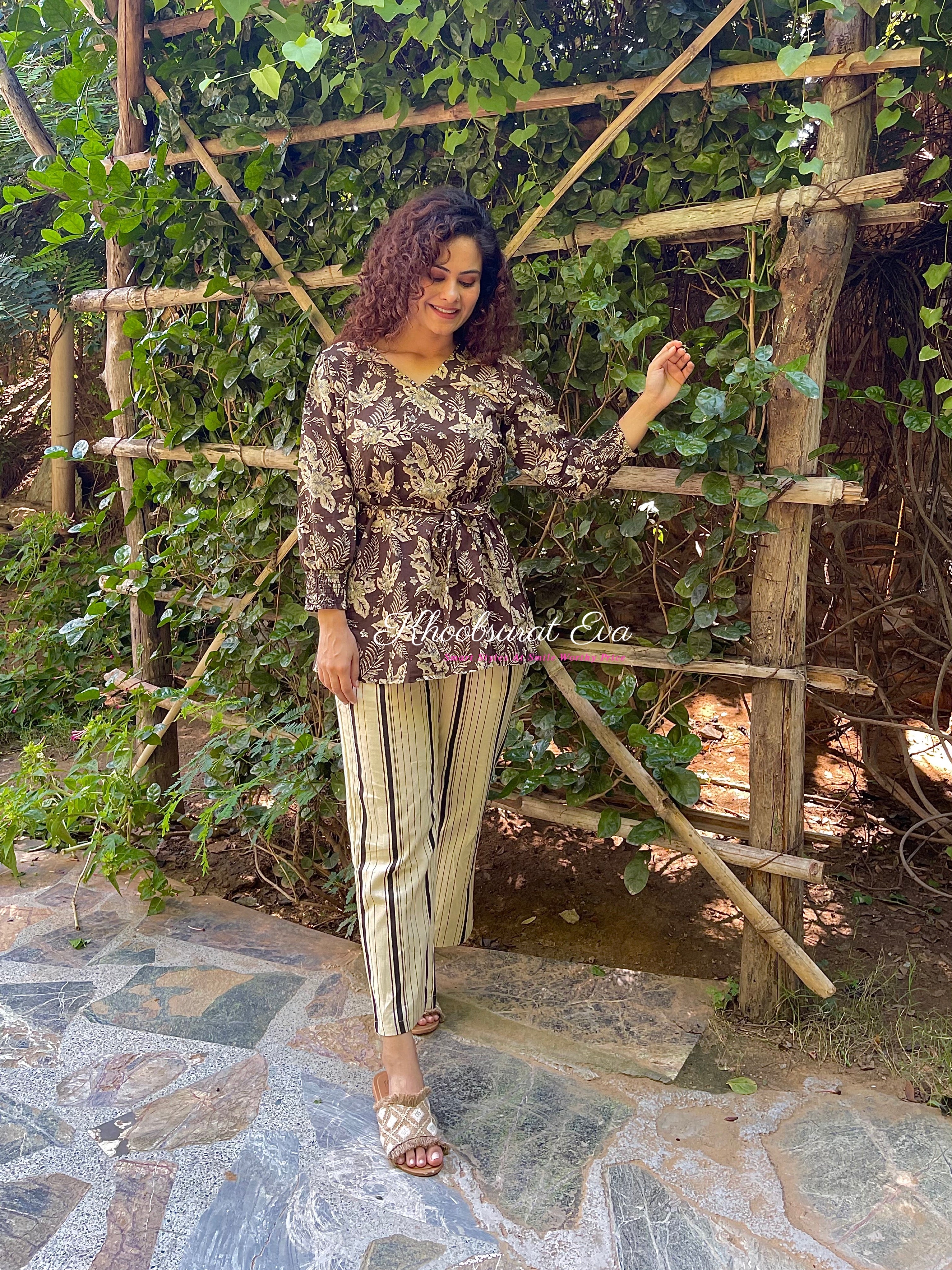 Stylish Brown Cotton Printed Matching Outfit Set for Women - Casual Wear, Summer Outfits, and Everyday Fashion