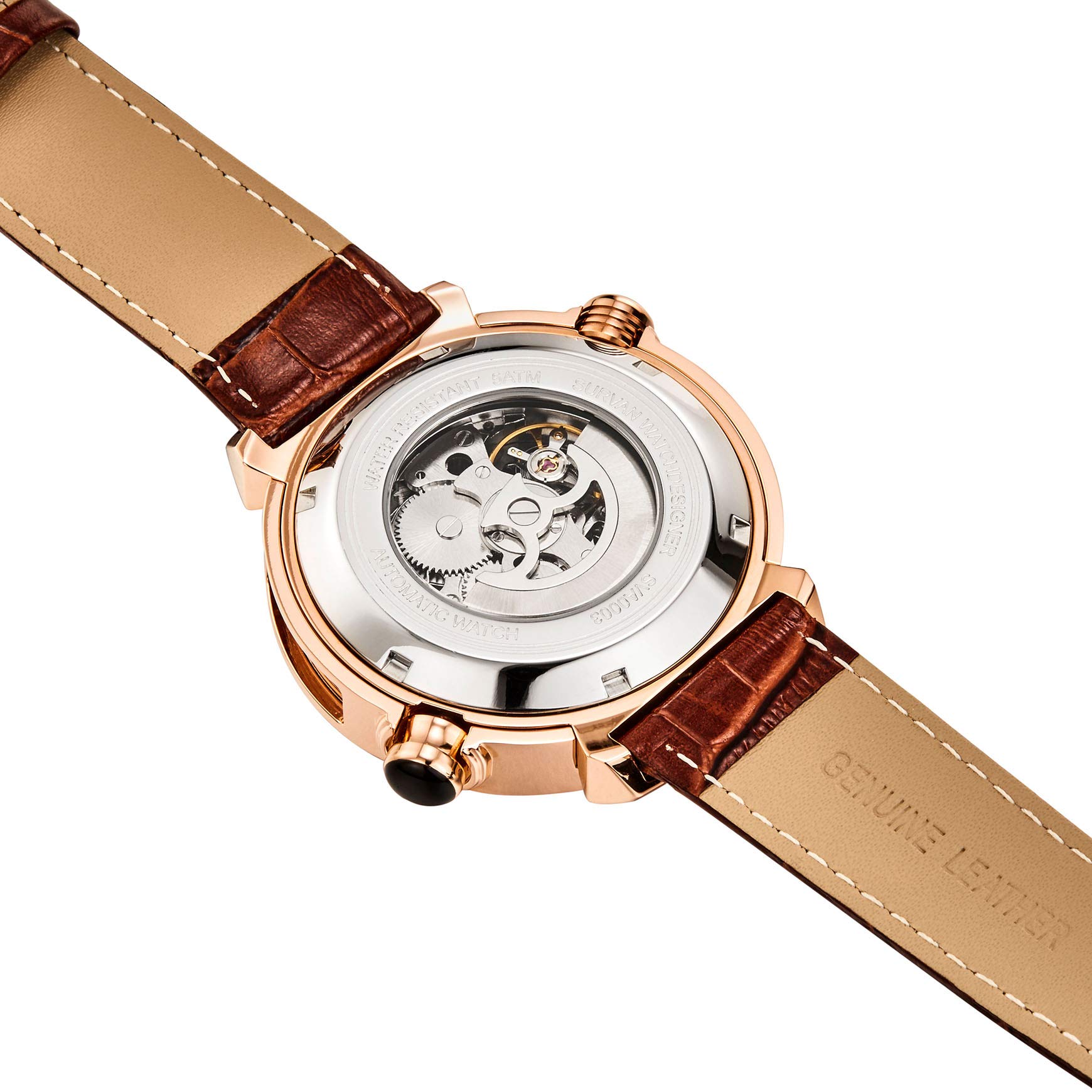 **Automatic Watches for Men - Leather Strap Mechanical Watch with Water Resistant Skeleton Design, Self-Winding (No Battery Needed) - Perfect for Business, Casual & Formal Wear**