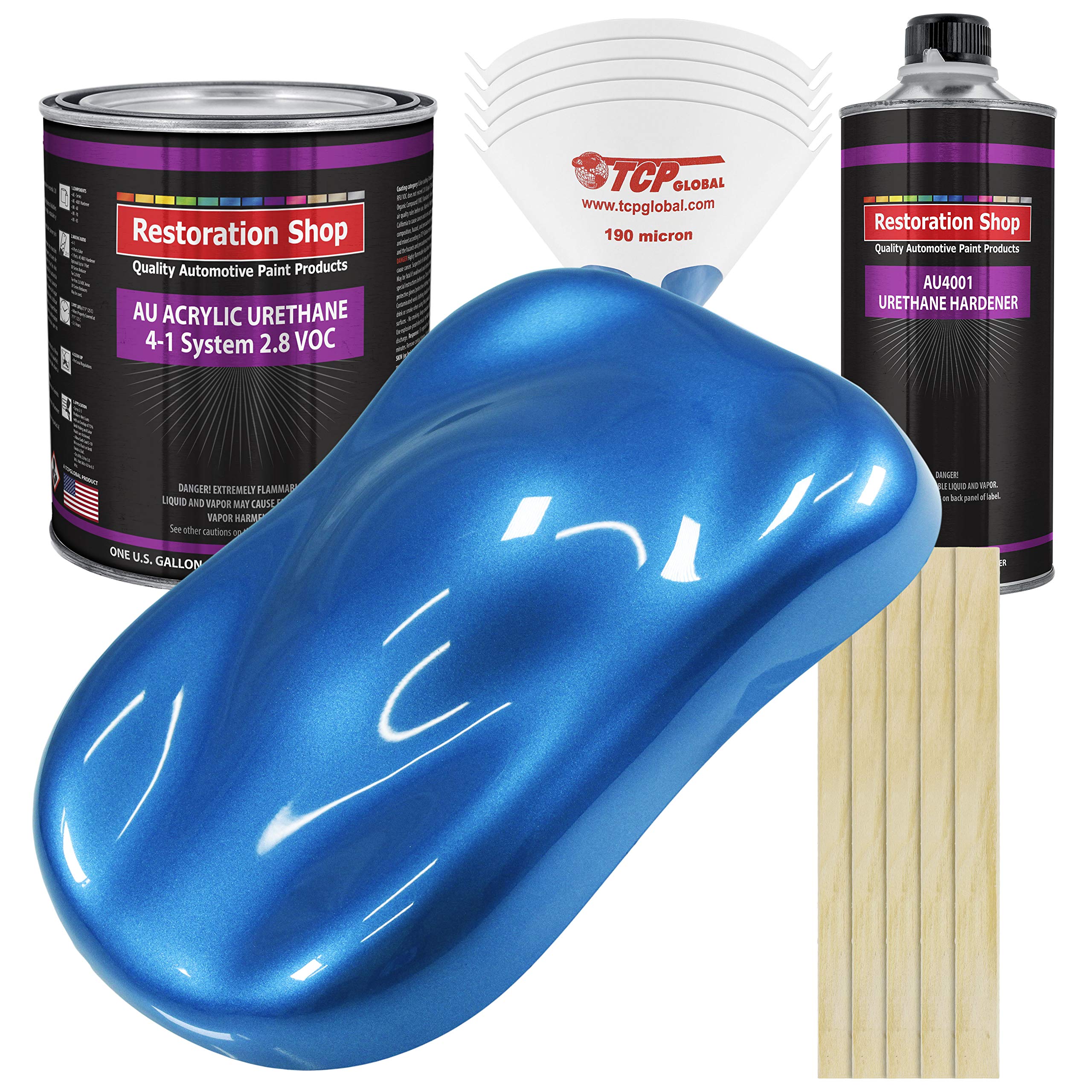 Fiji Blue Metallic Acrylic Urethane Auto Paint Kit - Professional Single Stage High Gloss Gallon Coating for Cars & Trucks, 4:1 Mix Ratio, 2.8 VOC - Perfect for Automotive Restoration & Custom Paint Jobs