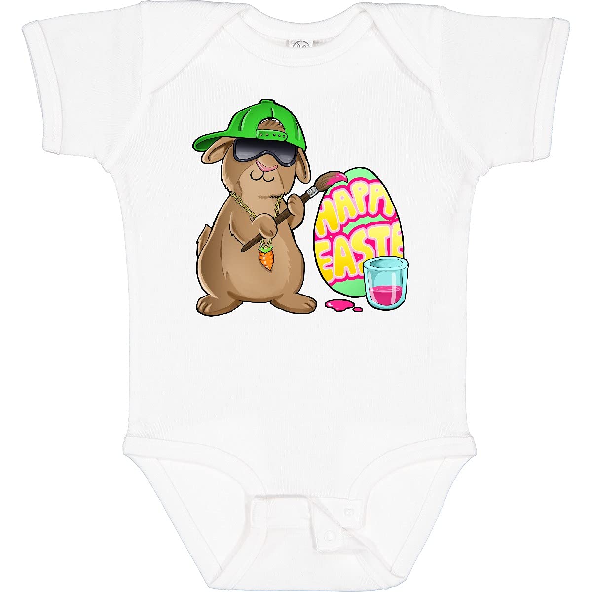 Inktastic Hip Hop Artist Cute Brown Easter Bunny Painting Egg Baby Bodysuit - Soft Cotton Onesie for Infants & Toddlers - Perfect for Easter Celebrations, Baby Showers & Holiday Photos