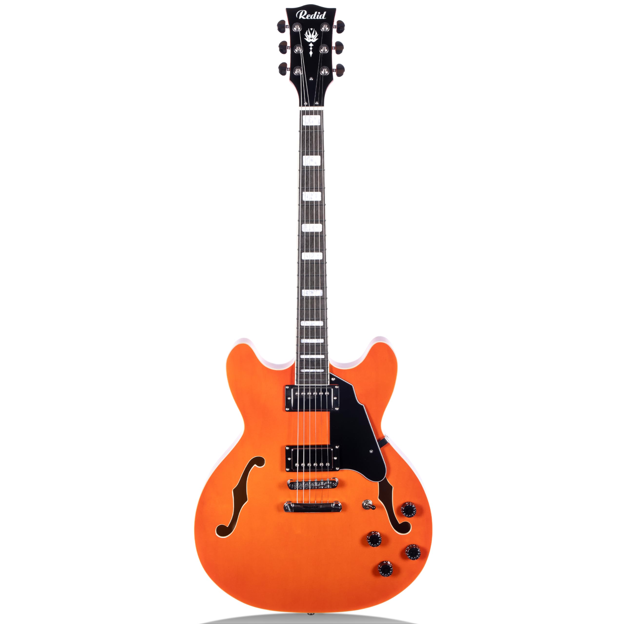 Premium Semi-Hollow Body Electric Guitar RD-100 Jazz Guitar with F-Hole - Maple Neck & Humbucker Pickups (Orange) - Perfect for Jazz, Blues & Rock Performances