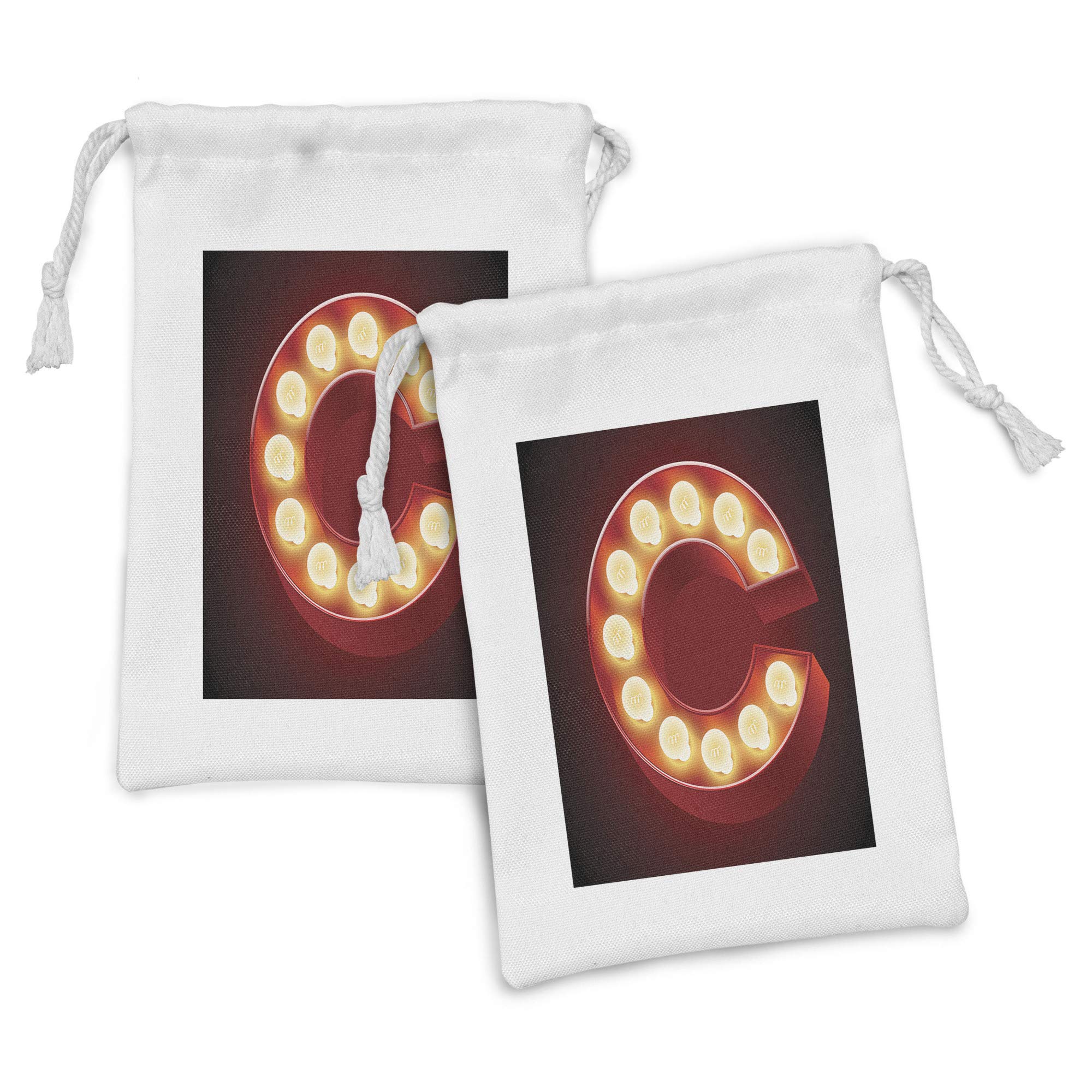 Ambesonne Vintage Alphabet Fabric Pouch Set of 2 - Retro Vegas Circus Style Drawstring Bags (9