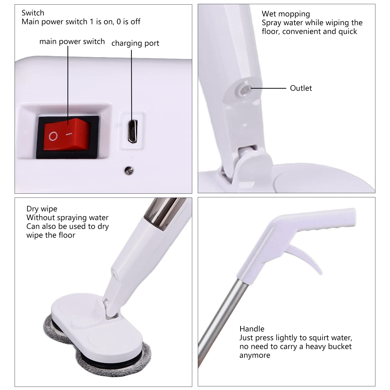 **Cordless Electric Mop - Rechargeable Spin Mop for Wet & Dry Cleaning, Dual Motorized Mop Heads, USB Charging, for Laminate, Hardwood Floors & Bathroom Walls - Perfect for Home, Kitchen, and Pet Hair Removal**