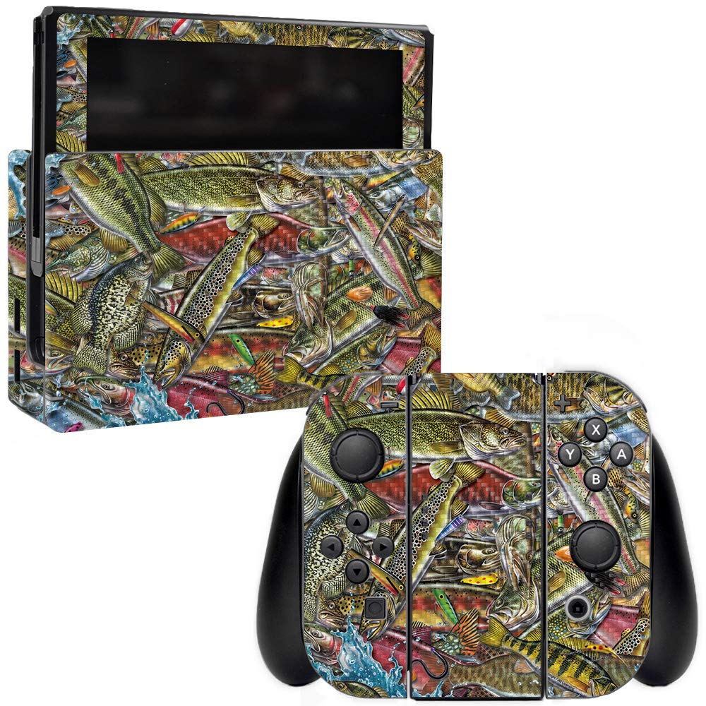 Premium Carbon Fiber Skin for Nintendo Switch - Fish Puzzle Design | Protective & Durable Textured Cover | Easy to Apply & Remove | Made in USA | Perfect for Gaming Protection & Personalized Style