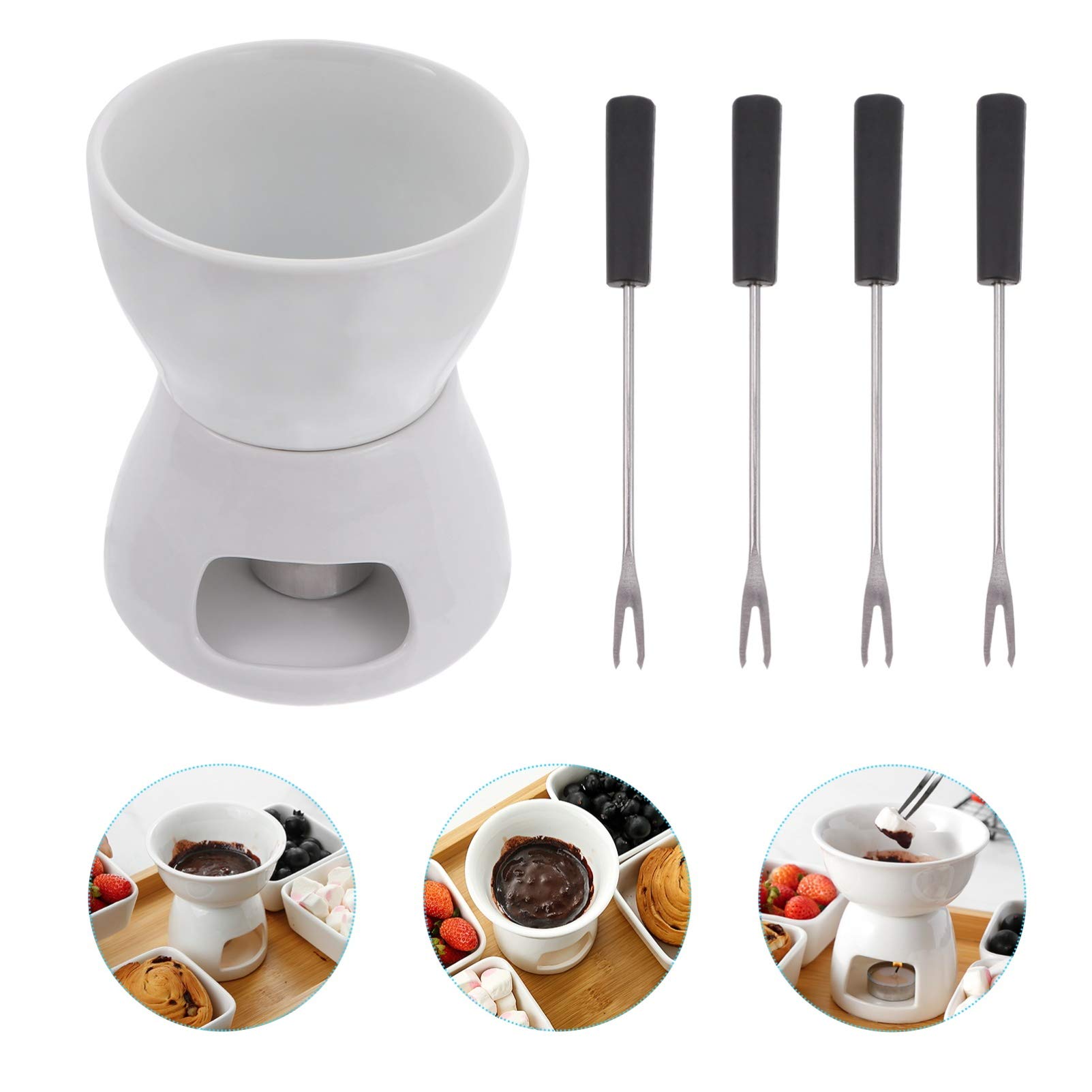 Chocolate Fondue Pot Set - Ceramic Melting Bowl with Stove for Cheese, Butter & Chocolate - Perfect for Home Kitchen, Parties & Romantic Dinners