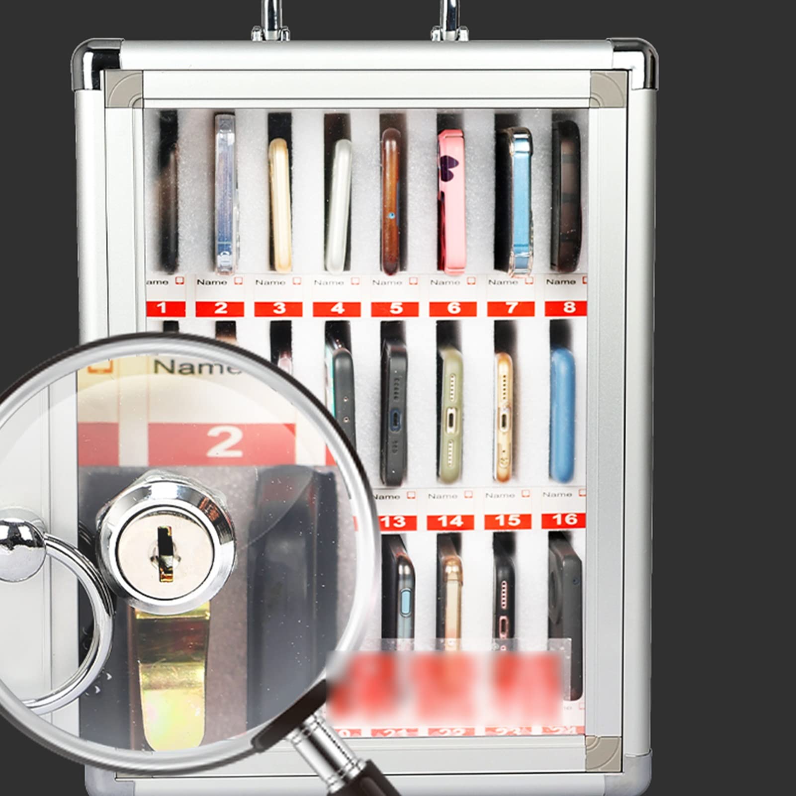36-Slot Wall-Mounted Aluminum Alloy Phone Locker Cabinet - Secure Mobile Device Storage for Schools, Offices & Gyms - Lockable Cell Phone Management Box (36 Bits, Silver)