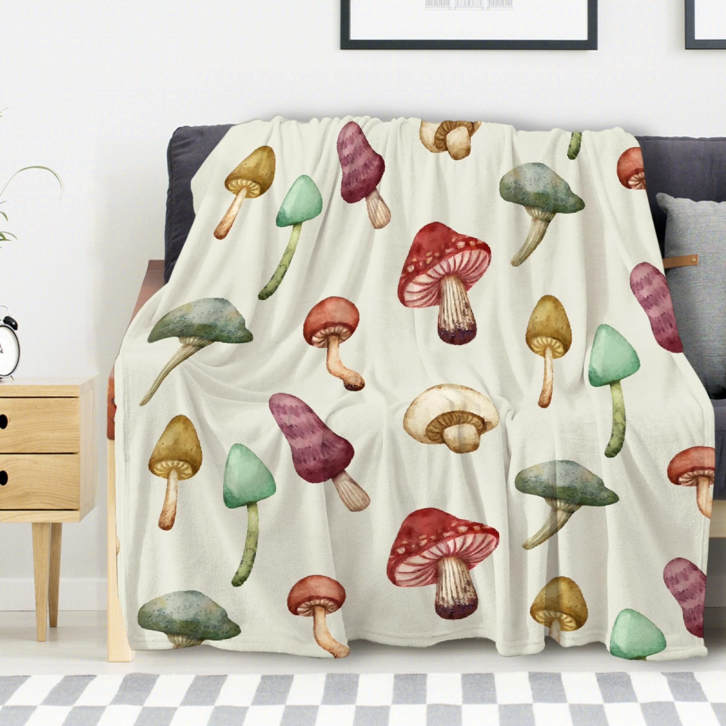 **Avalokitesvara Wild Forest Mushroom Flannel Blanket - Ultra Soft & Warm 120x90 Inch - Cozy Throw Blanket for Bed, Couch, Sofa - Perfect for Family, Camping & Winter Nights**