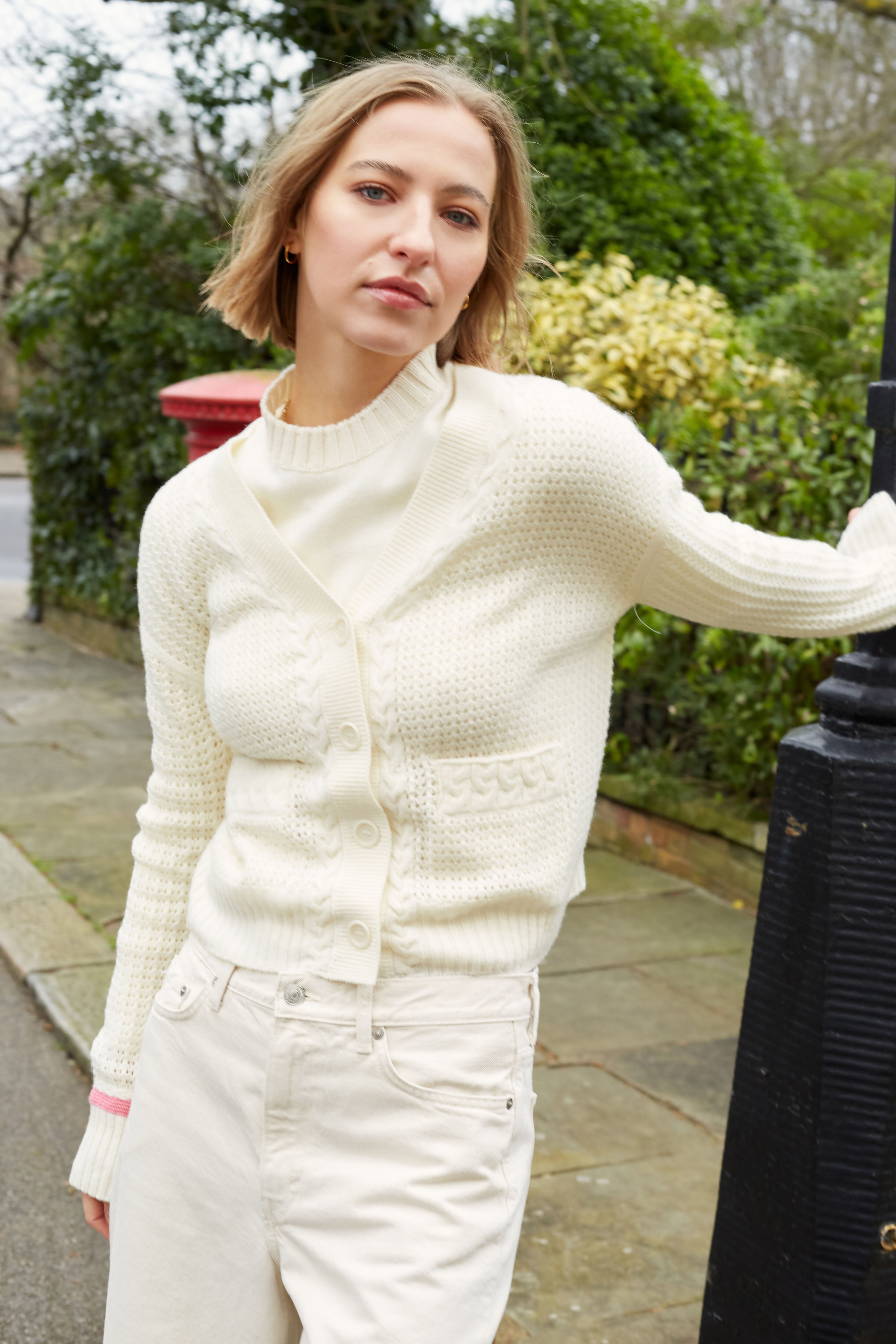 Luxury Cream Wool Cashmere Penzance Cardigan for Women - Soft & Warm Winter Sweater - Perfect for Office, Travel & Casual Wear