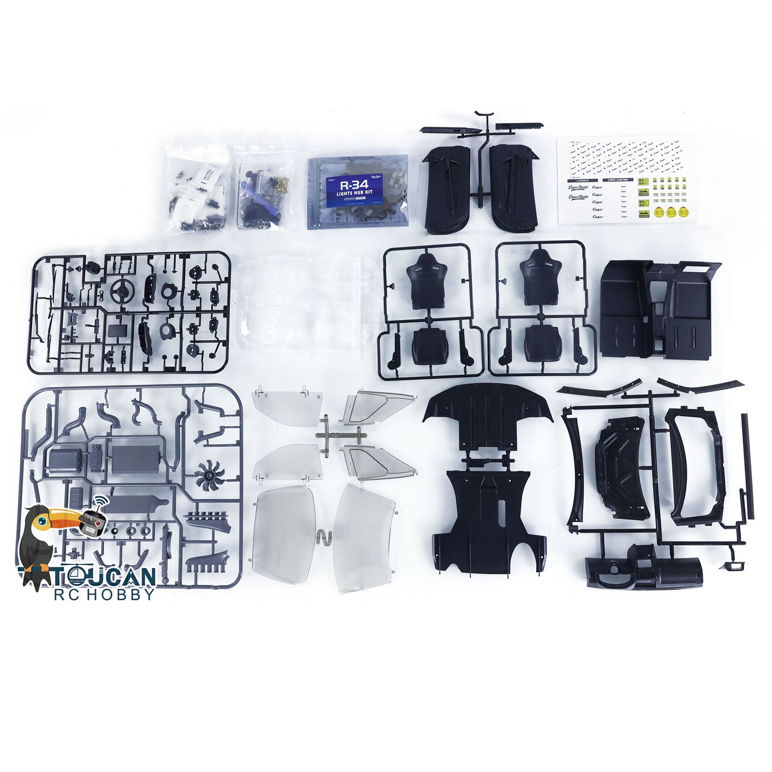 1/8 Scale Unassembled Metallic R34 RC Racing Car Kit - DIY Remote Control Drift Vehicle Parts for Hobbyists & Collectors | Perfect for Drift Racing, RC Car Shows & Model Building Projects